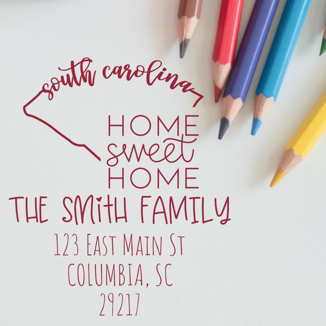 Wood Handle South Carolina Home Sweet Home Customized Mail Stamp