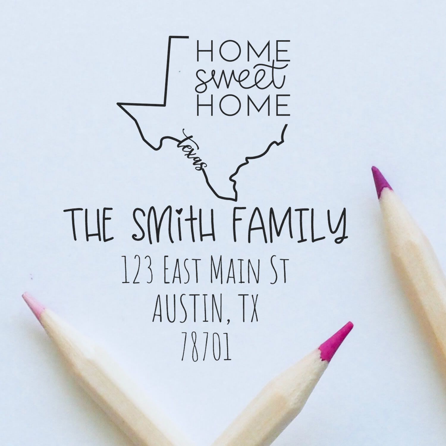 Wood Handle Texas Home Sweet Home Customized Home Address Stamp