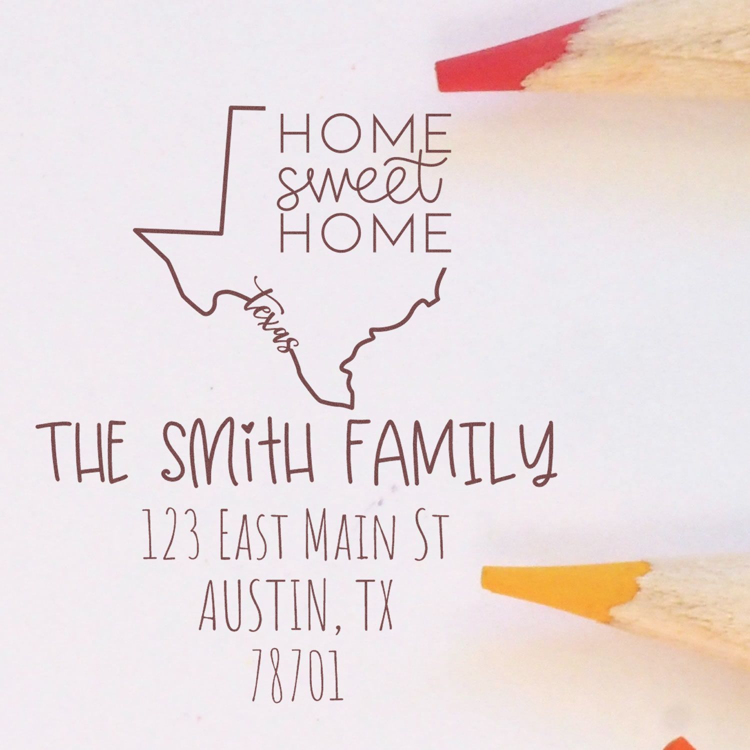 Slim Texas Home Sweet Home Customizable Address Stamp