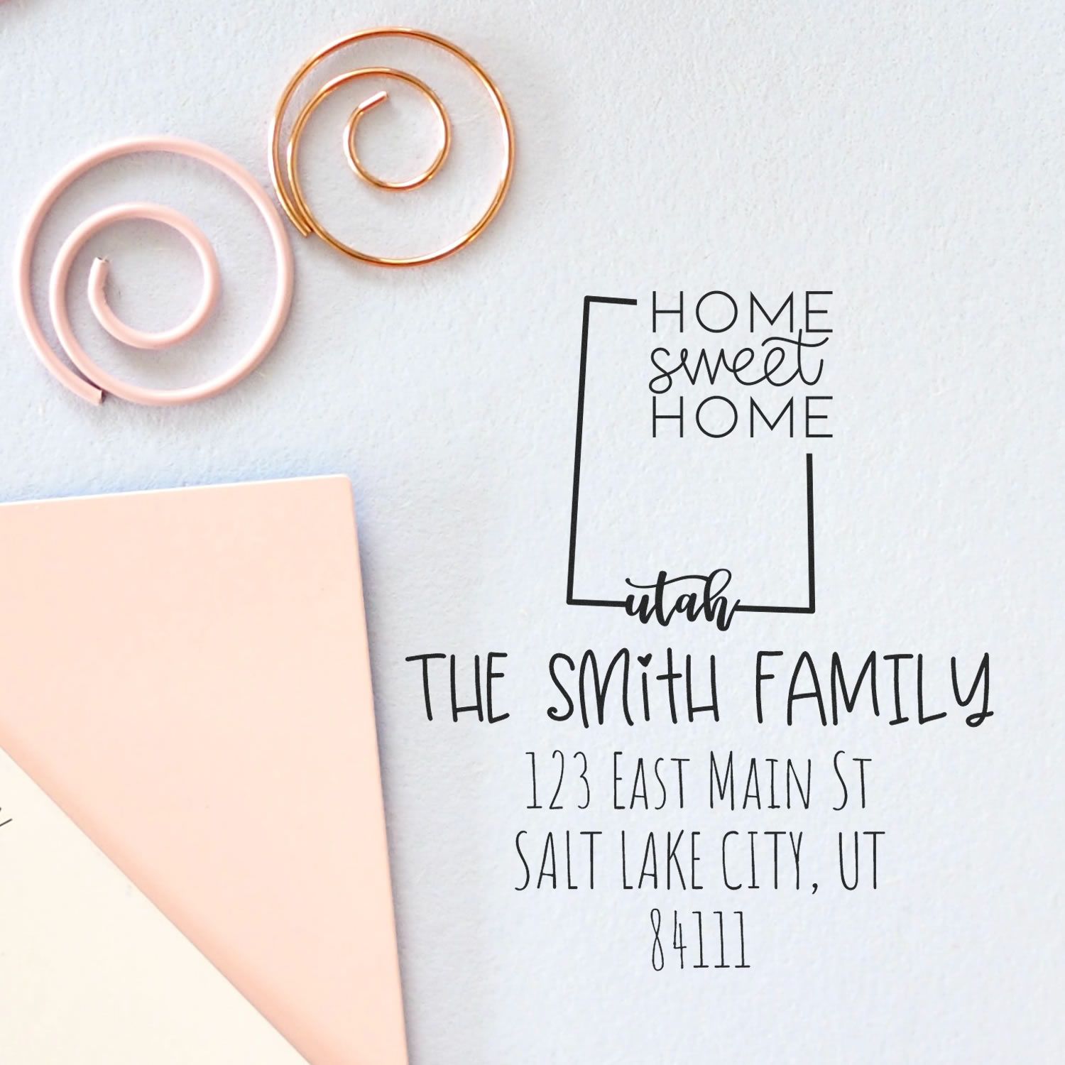 Slim Utah Home Sweet Home Customizable Address Stamper