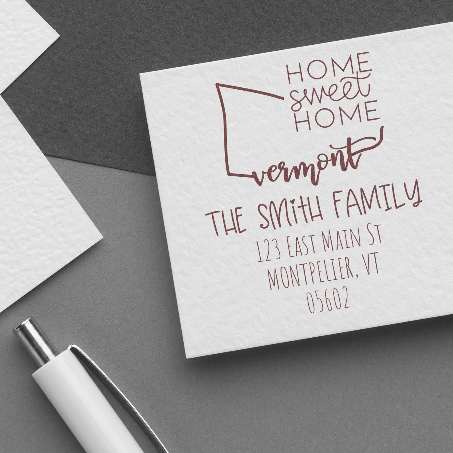 Slim Vermont Home Sweet Home Customizable Address Pre-Inked Stamp