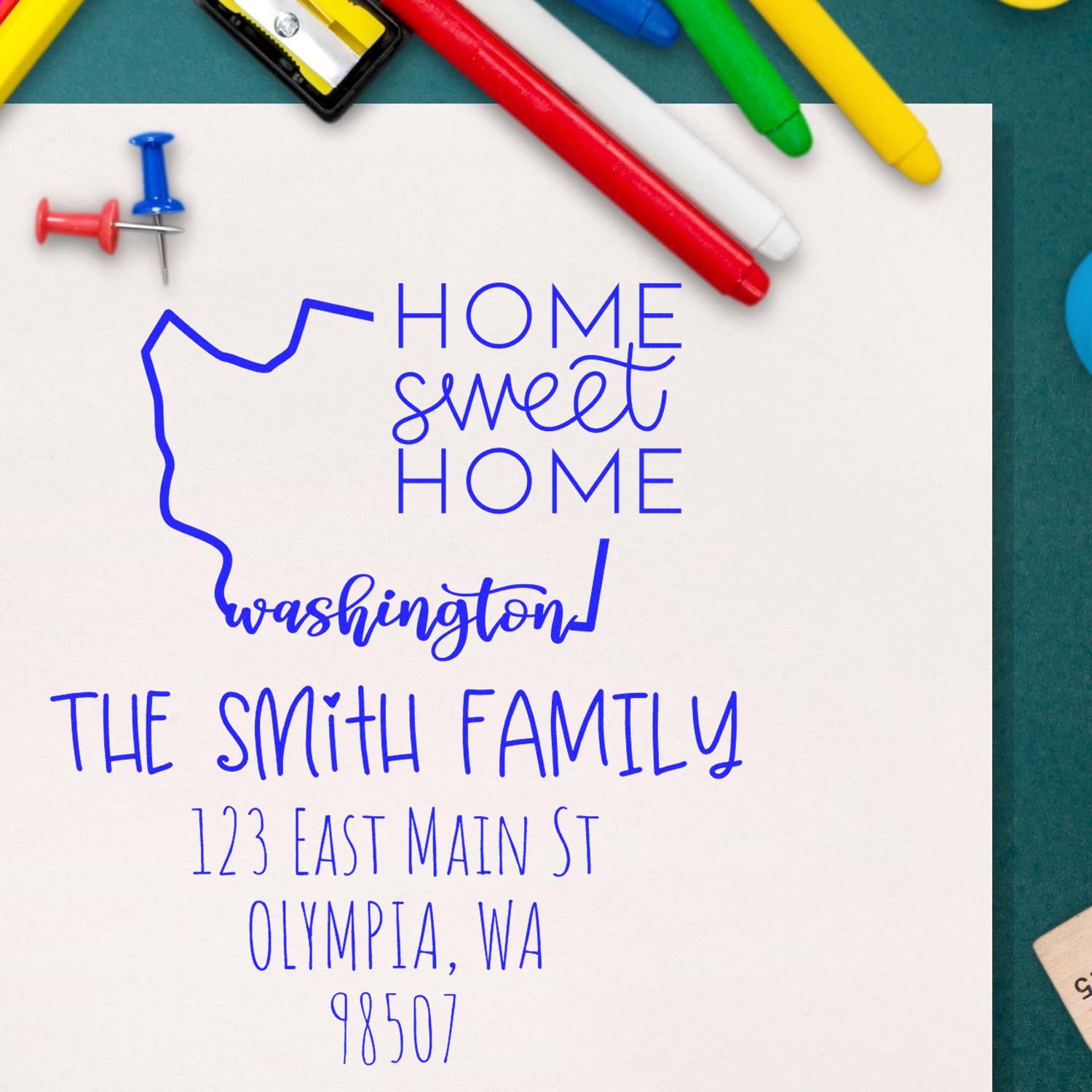 Slim Washington Home Sweet Home Customizable Return Address Stamper