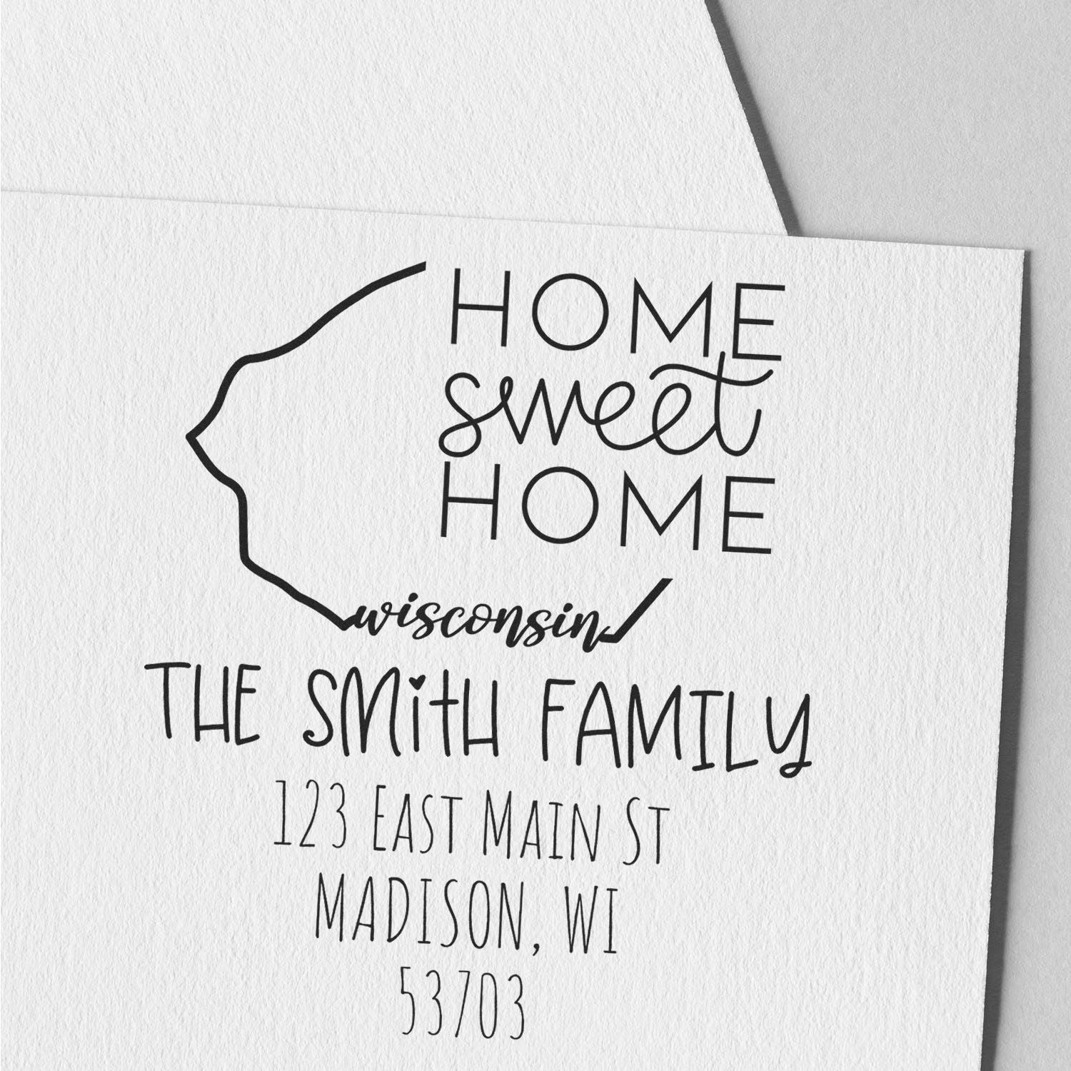 Wood Handle Wisconsin Home Sweet Home Customized Address Return Stamp