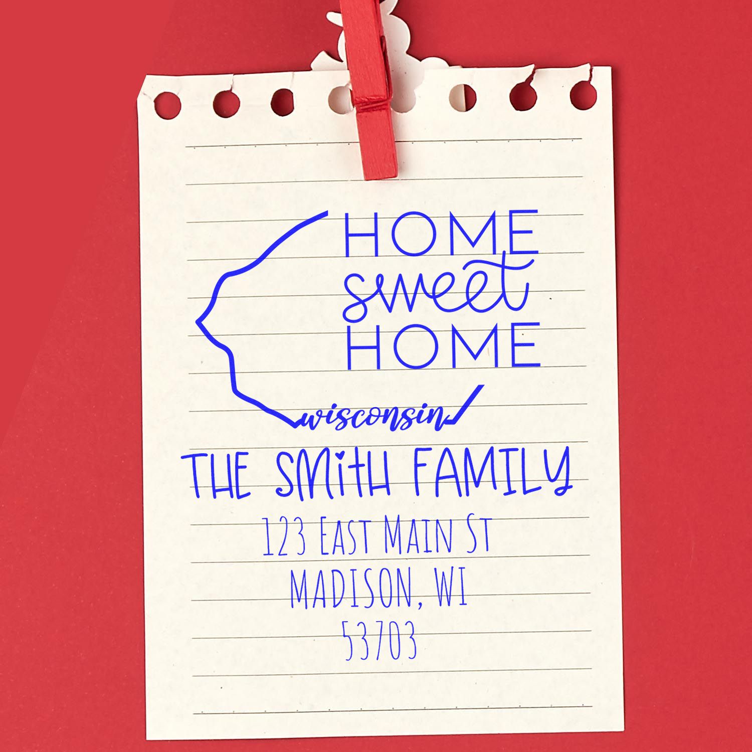 Wood Handle Wisconsin Home Sweet Home Customized Address Return Stamp