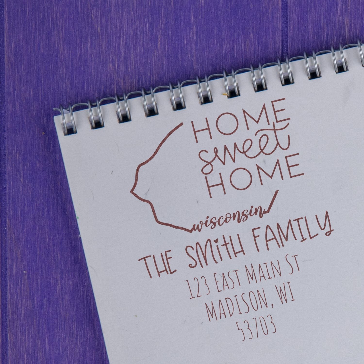 Slim Wisconsin Home Sweet Home Customizable Name and Address Stamp