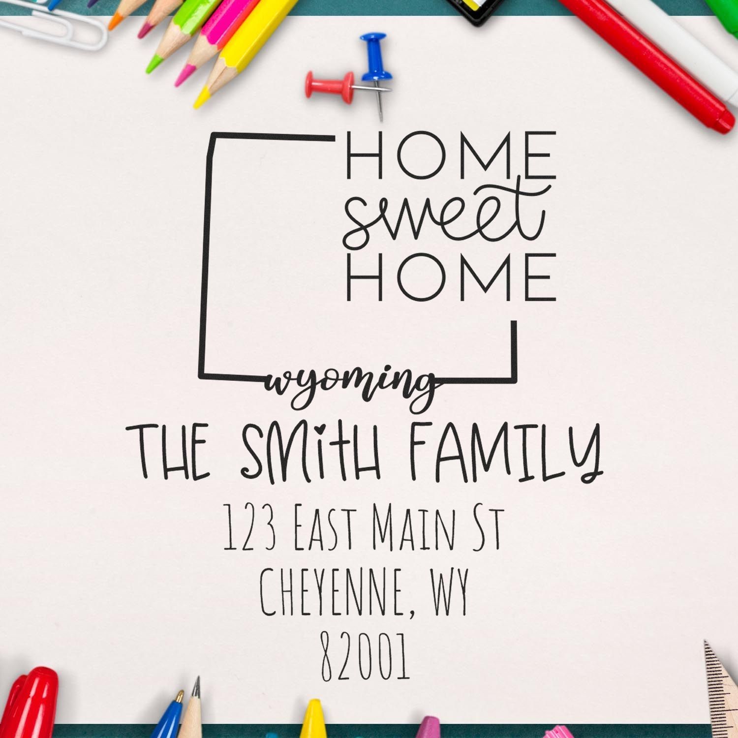 Slim Wyoming Home Sweet Home Customizable Name and Address Stamper