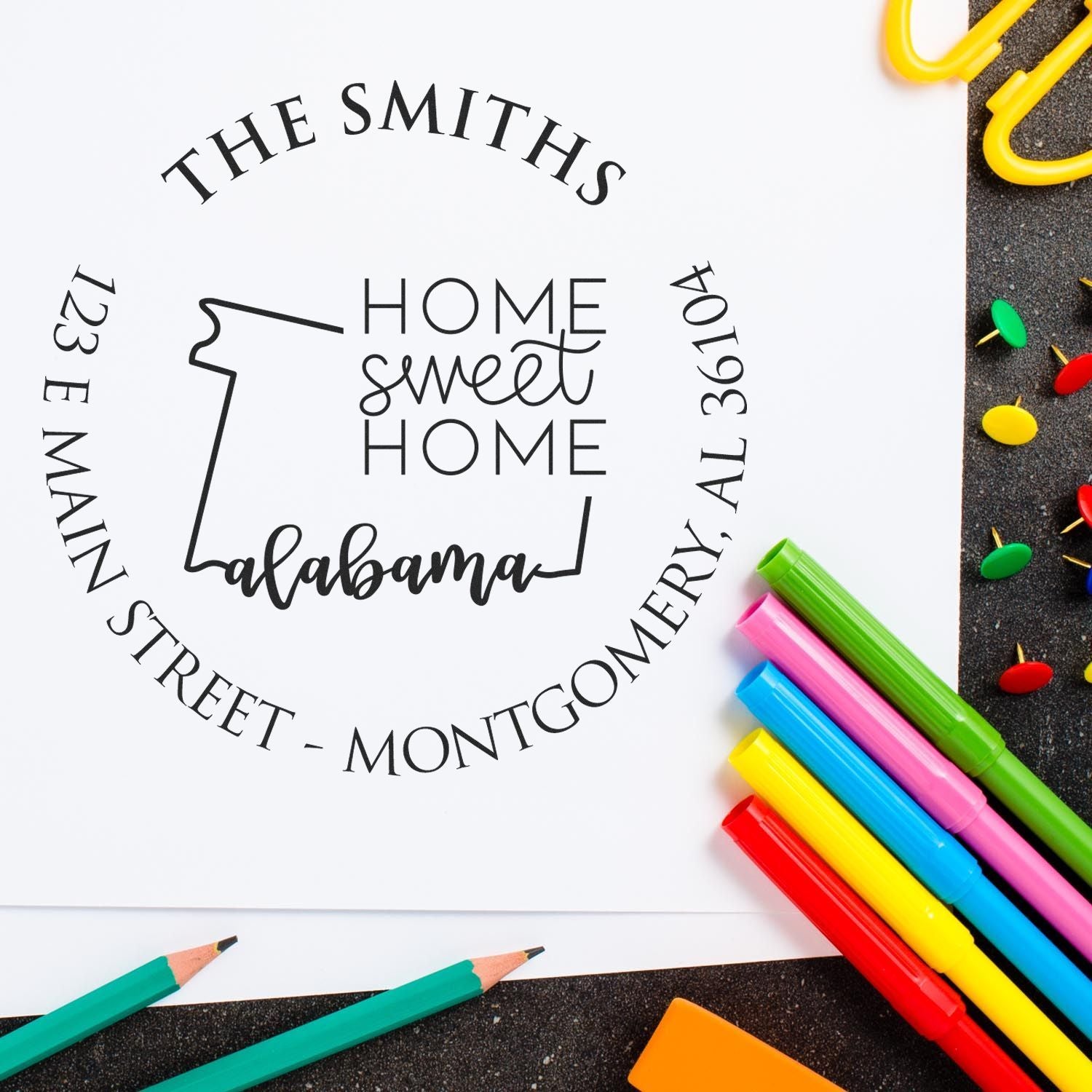 Self-Inking Round Alabama State Home Sweet Home Personalized Home Address For Envelopes Stamper