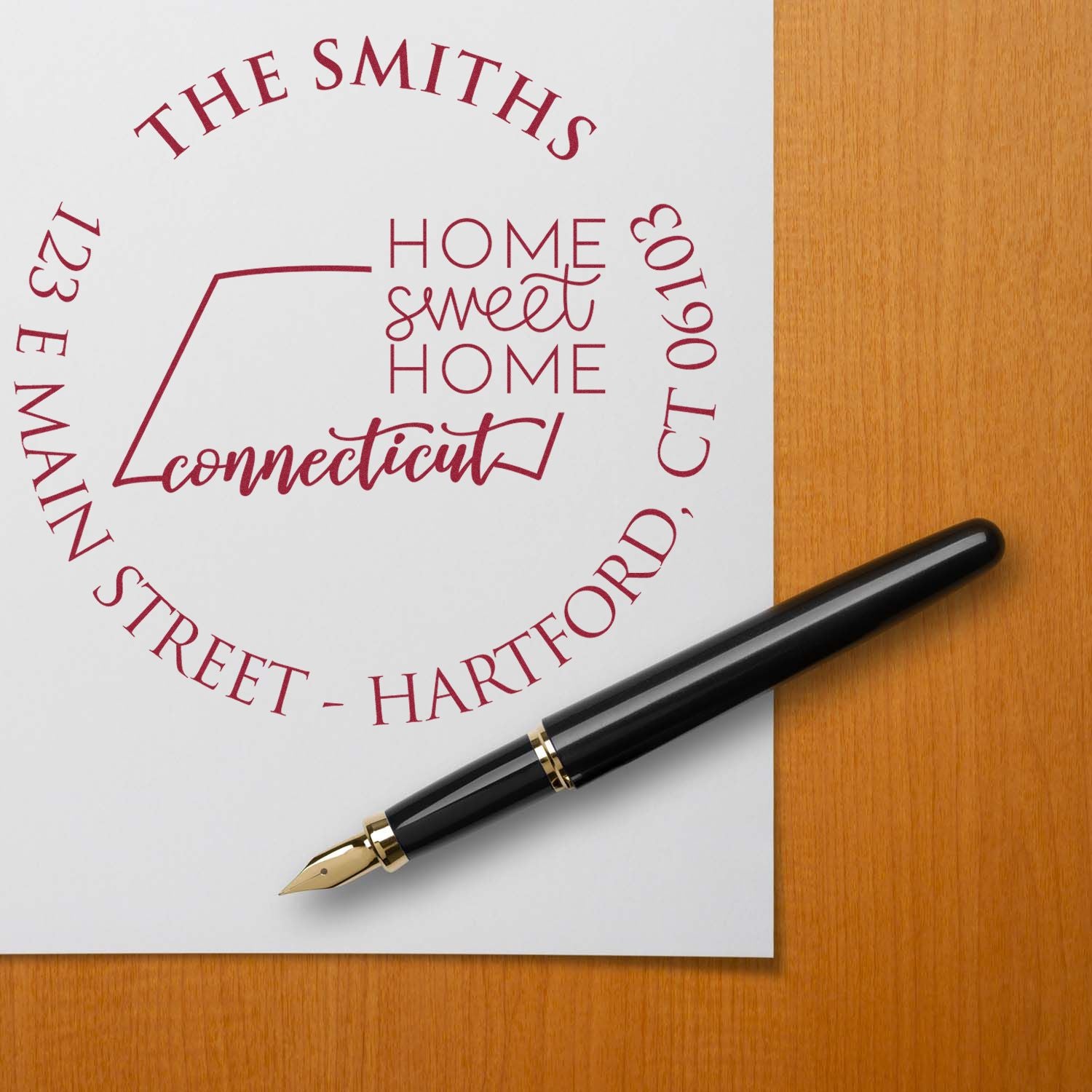 Slim Connecticut State Home Sweet Home Custom-Made Mailing Address Pre-Inked Stamp