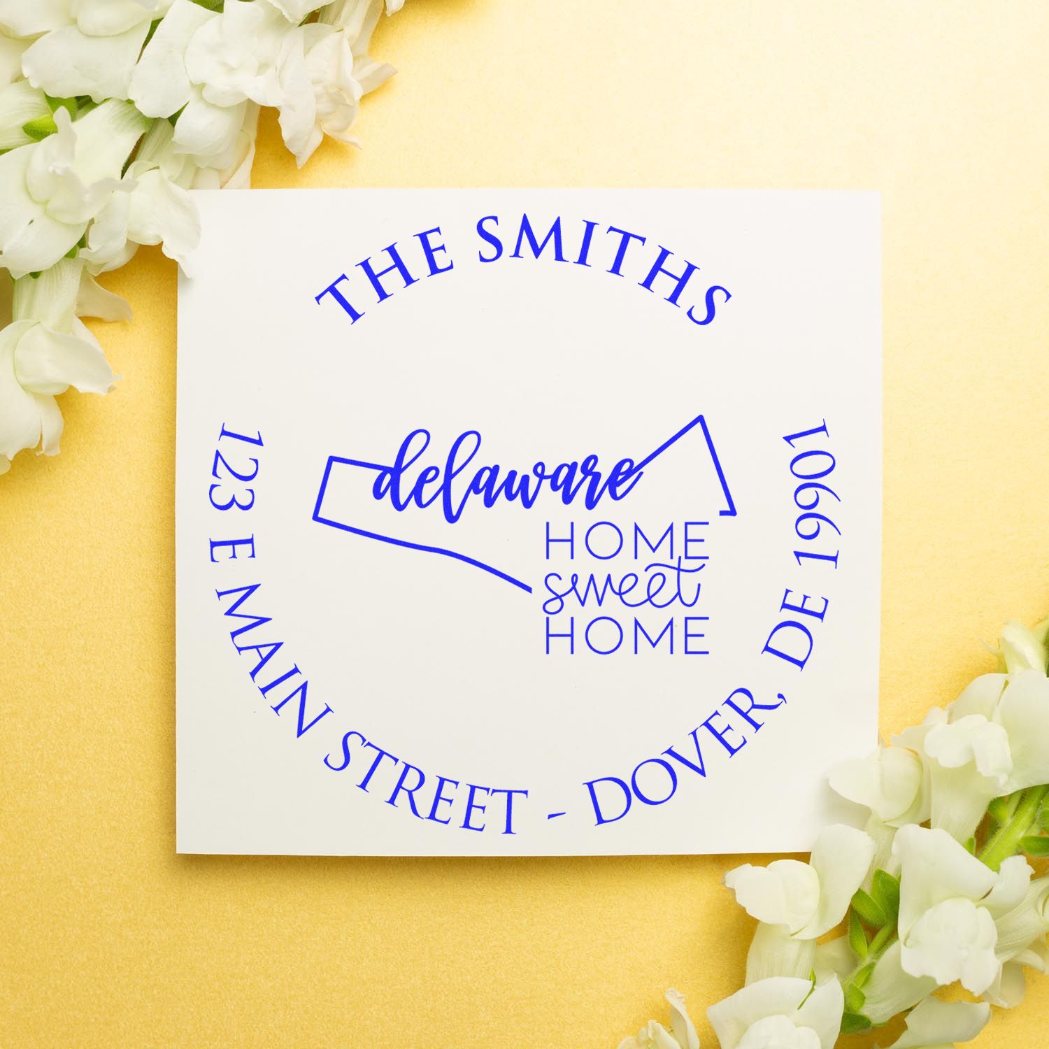 Self-Inking Round Delaware State Home Sweet Home Personalized Mail Rubber Stamp