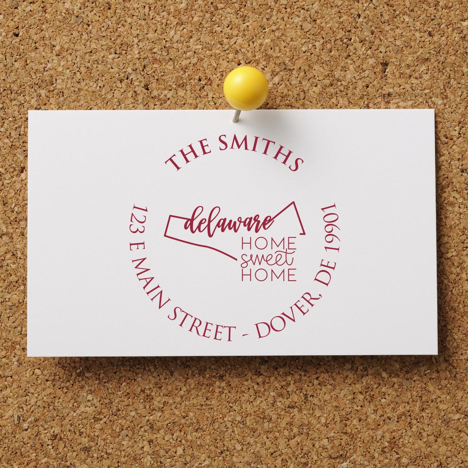 Slim Delaware State Home Sweet Home Custom-Made Mailing Address Stamp