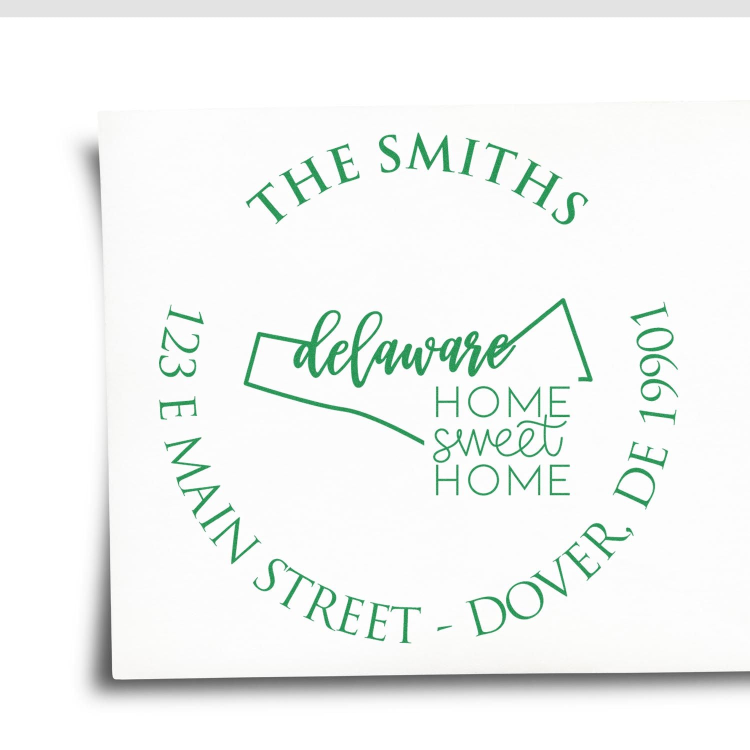 Wooden Handle Round Delaware State Home Sweet Home Address Stamp