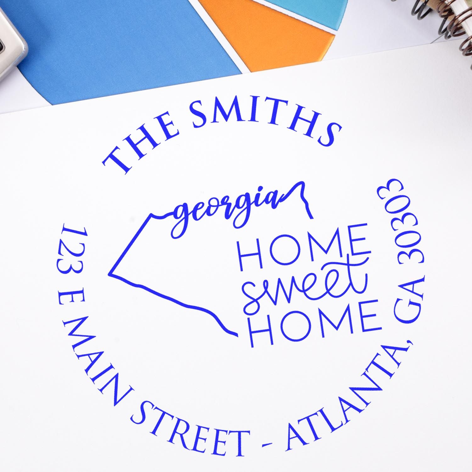 Self-Inking Round Georgia State Home Sweet Home Personalized Mail Stamper