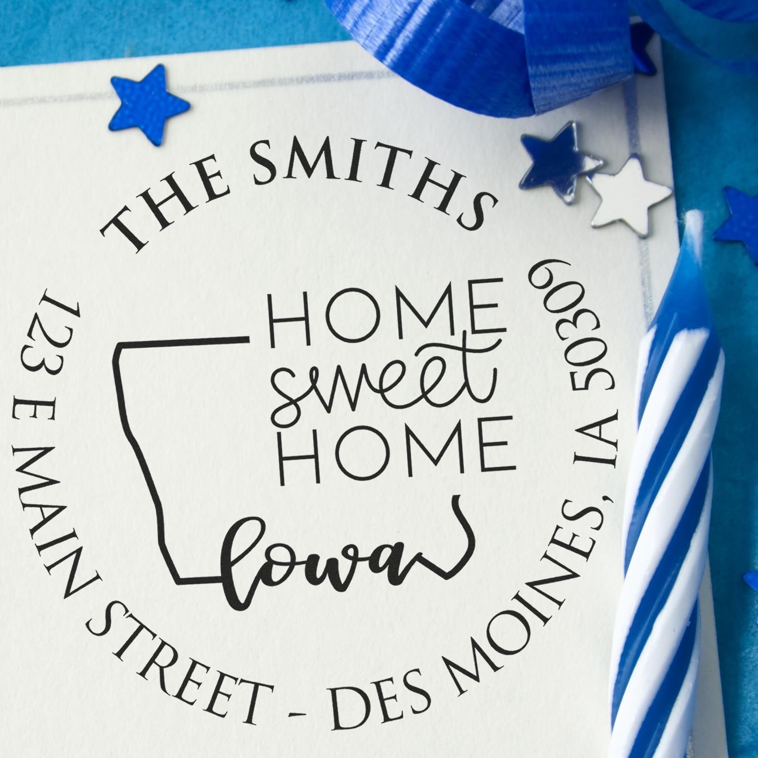 Self-Inking Round Indiana State Home Sweet Home Personalized Mailing Rubber Stamp