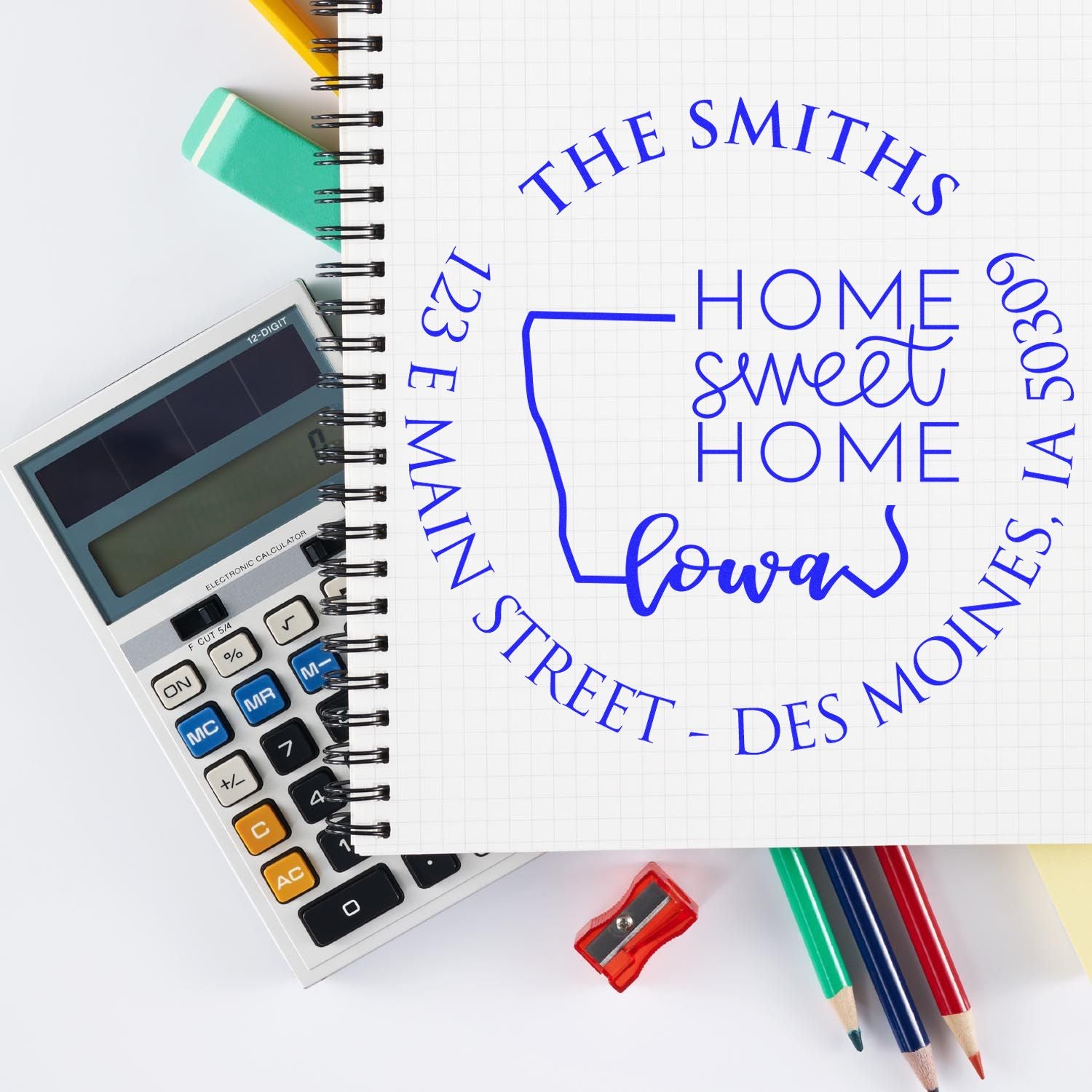 Slim Indiana State Home Sweet Home Custom-Made Name and Address Stamp