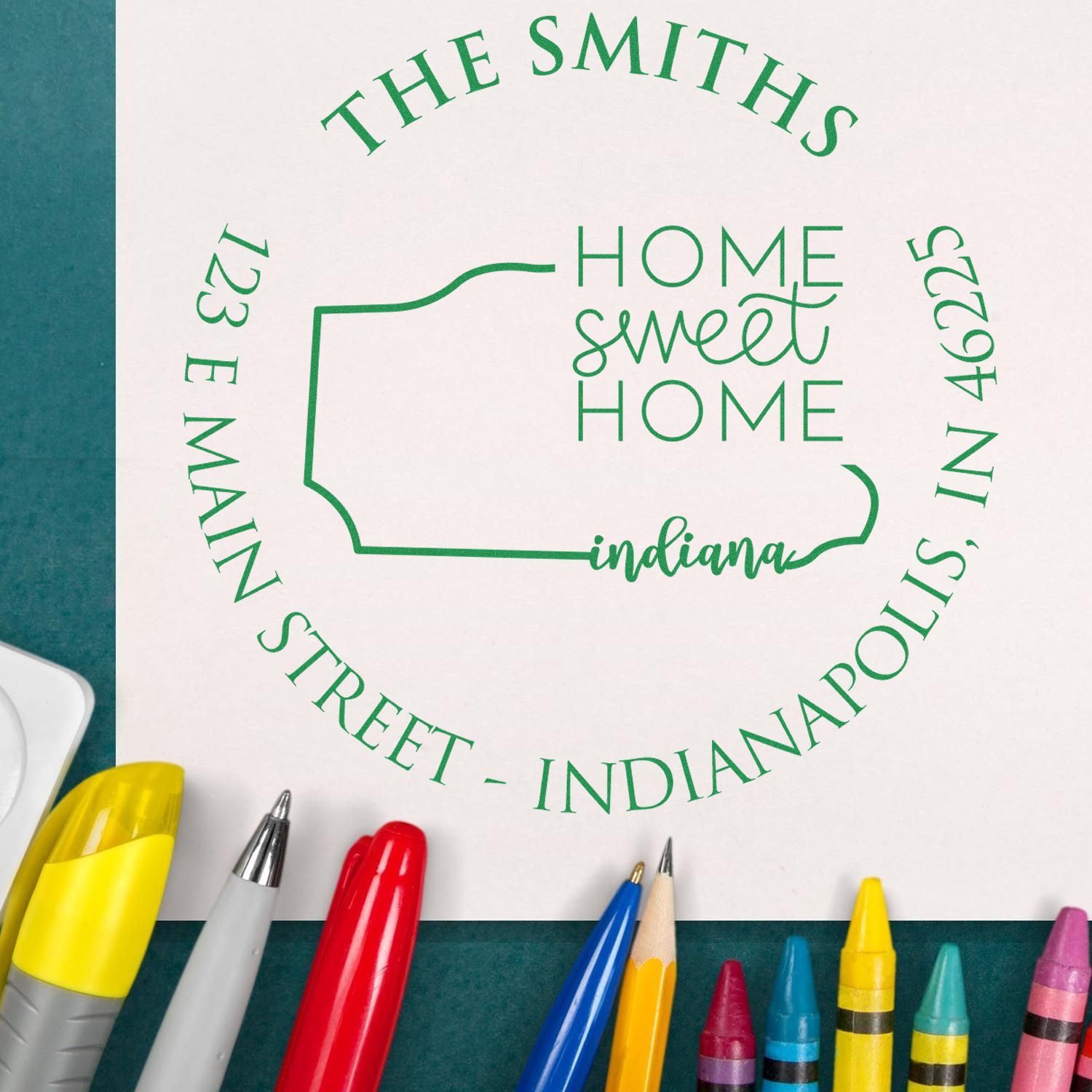 Self-Inking Round Indiana State Home Sweet Home Personalized Mailing Rubber Stamp