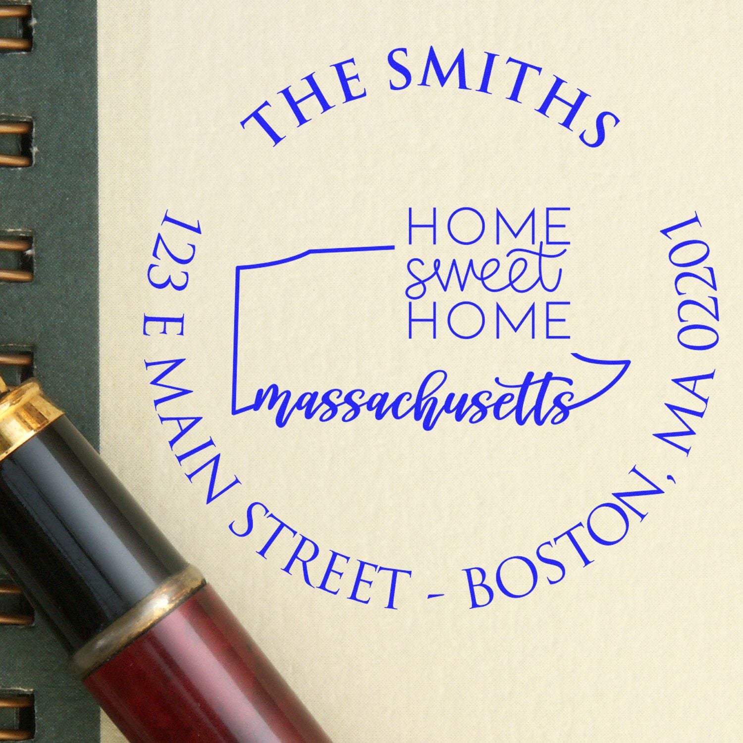 Slim Massachusetts State Home Sweet Home Custom-Made New Home Address Pre-Inked Stamp