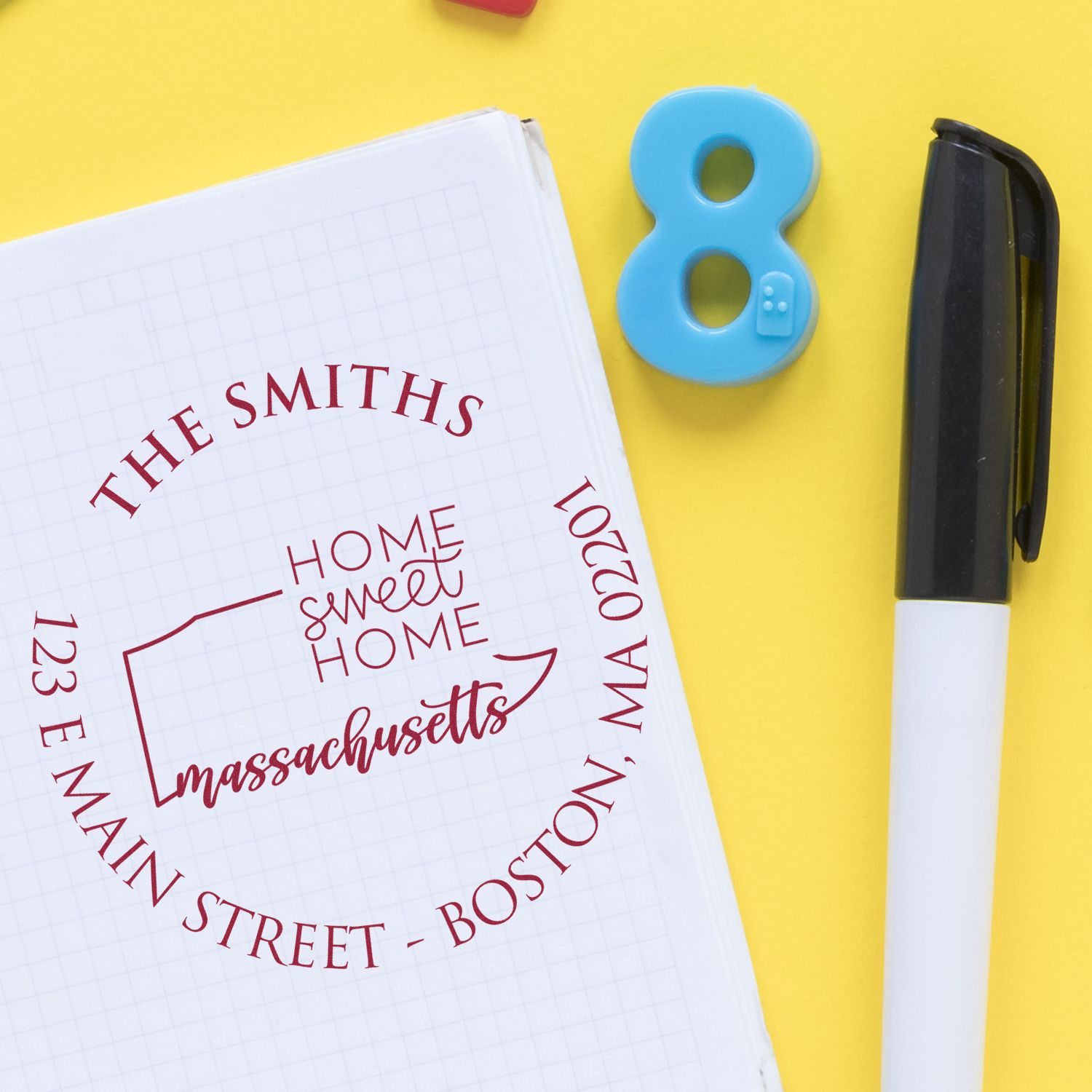 Wooden Handle Round Massachusetts State Home Sweet Home Custom Home Address For Envelopes Rubber Stamp