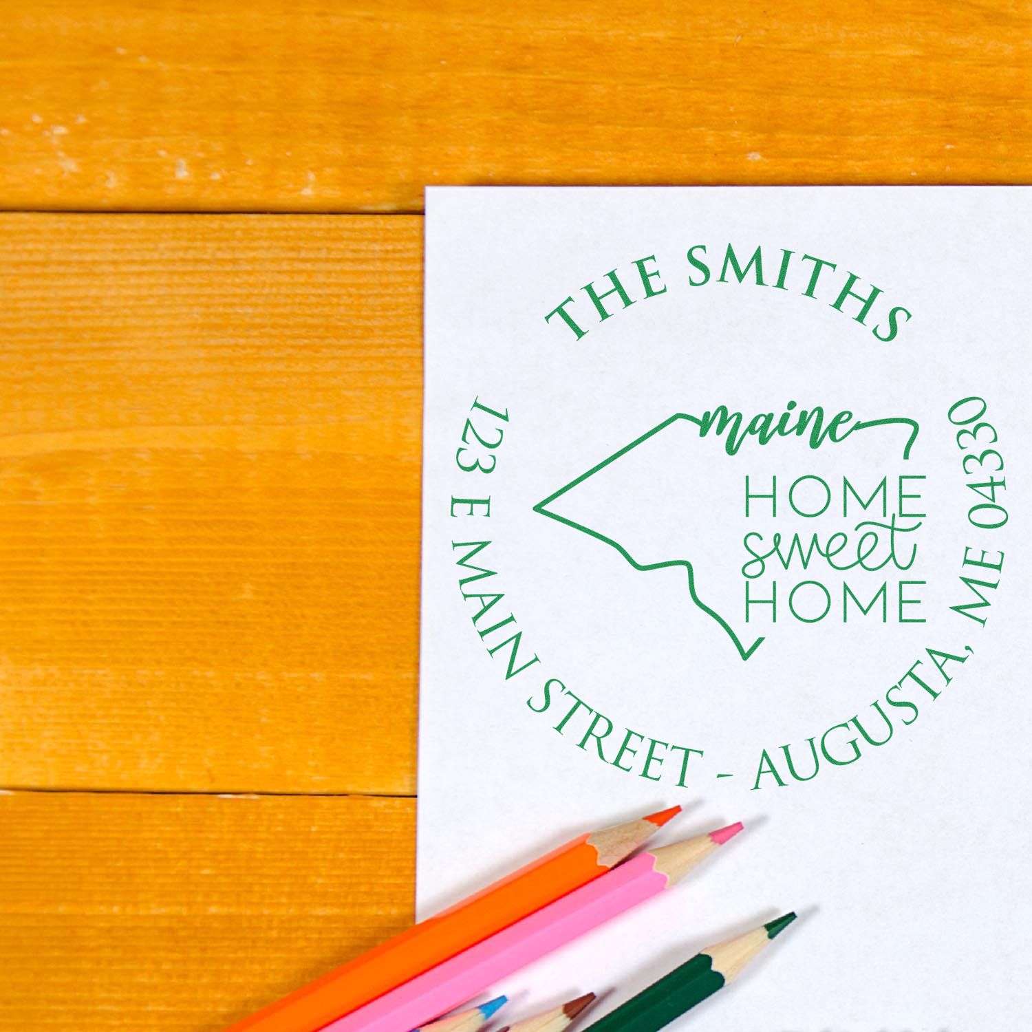 Round PSI Maine State Home Sweet Home New Home Address Stamp