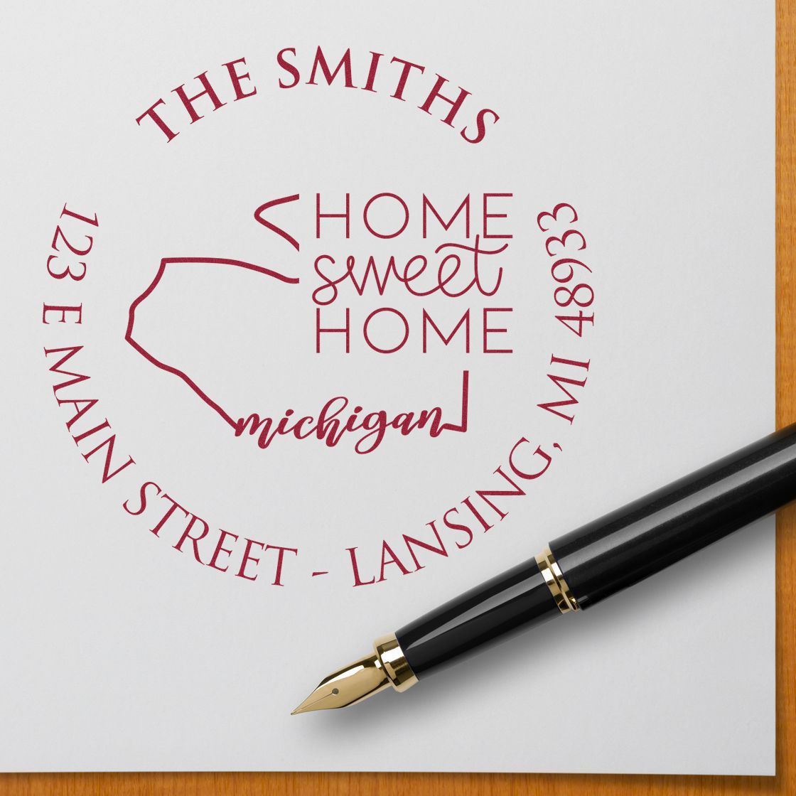 Self-Inking Round Michigan State Home Sweet Home Personalized New Address Stamper