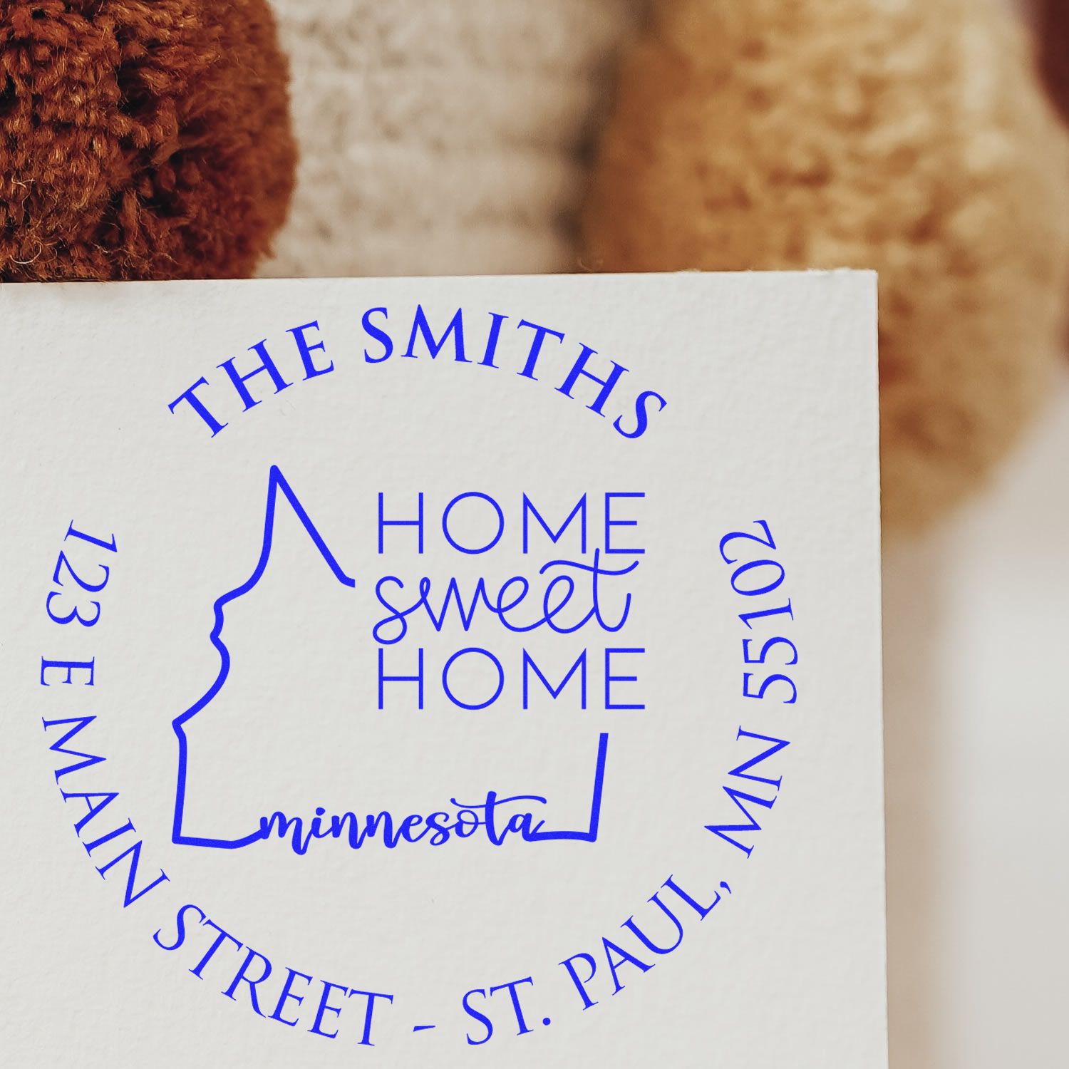 Round PSI Minnesota State Home Sweet Home Personalized Address Label Stamper