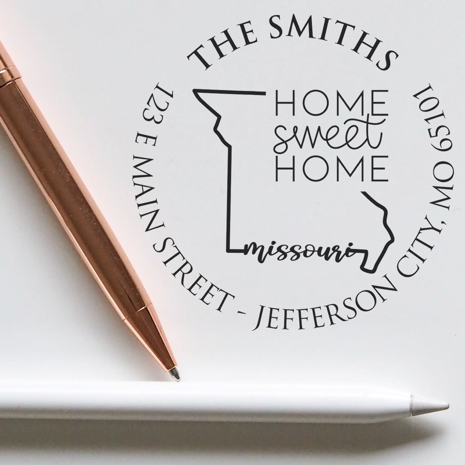 Round PSI Missouri State Home Sweet Home Personalized Address Return Stamp