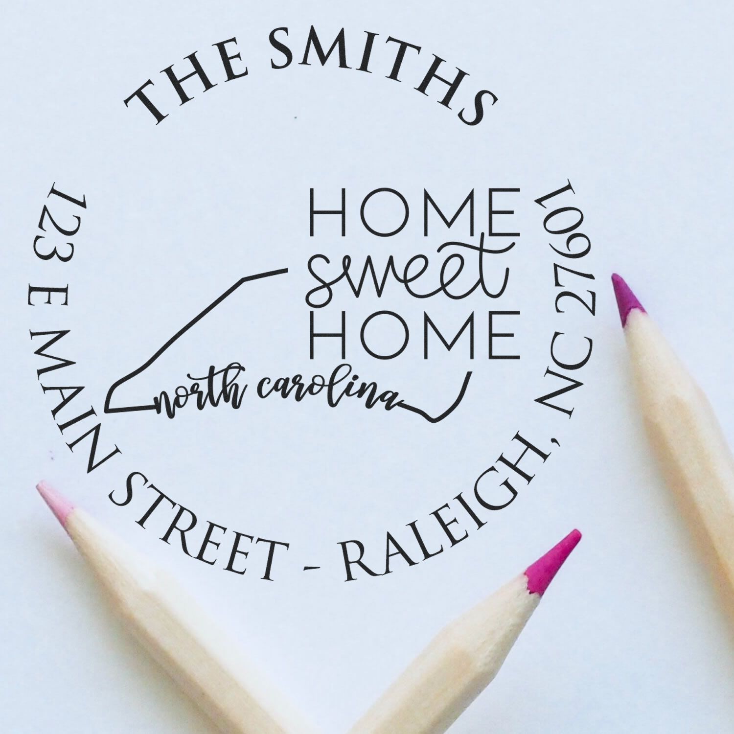 Wooden Handle Round North Carolina State Home Sweet Home Custom Mailing Address Rubber Stamp