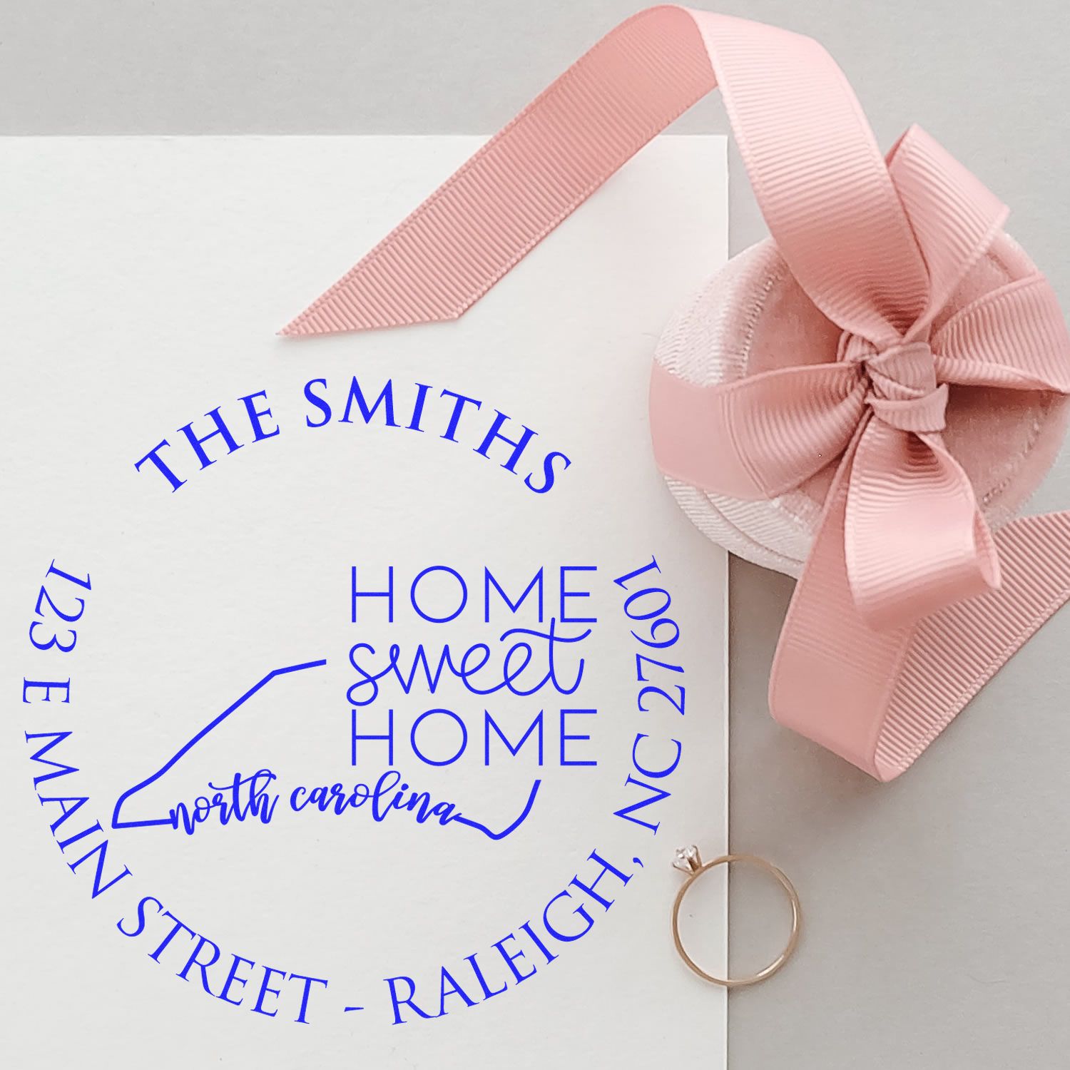 Wooden Handle Round North Carolina State Home Sweet Home Custom Mailing Address Rubber Stamp