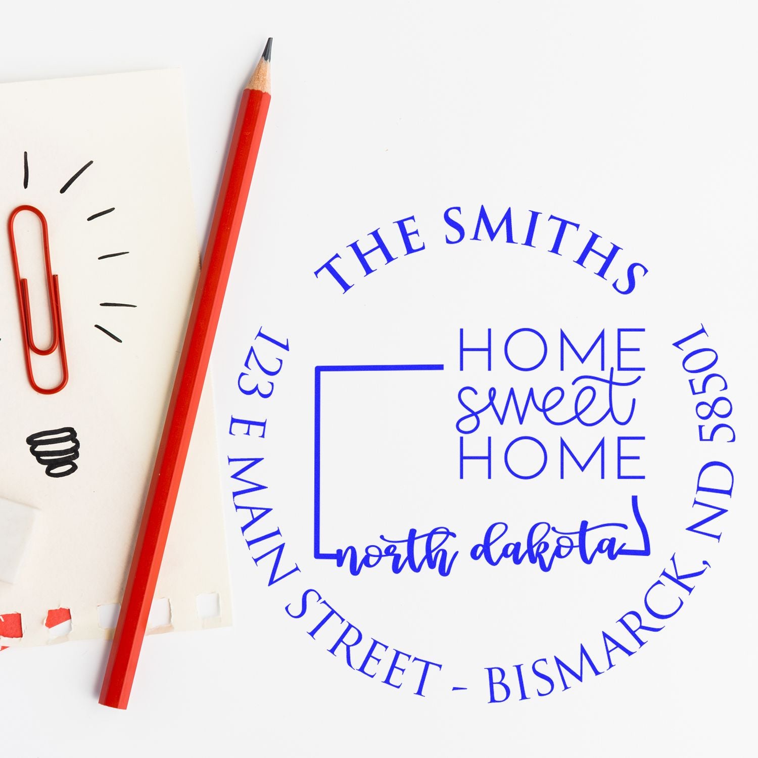 Self-Inking Round North Dakota State Home Sweet Home Address Label Stamper