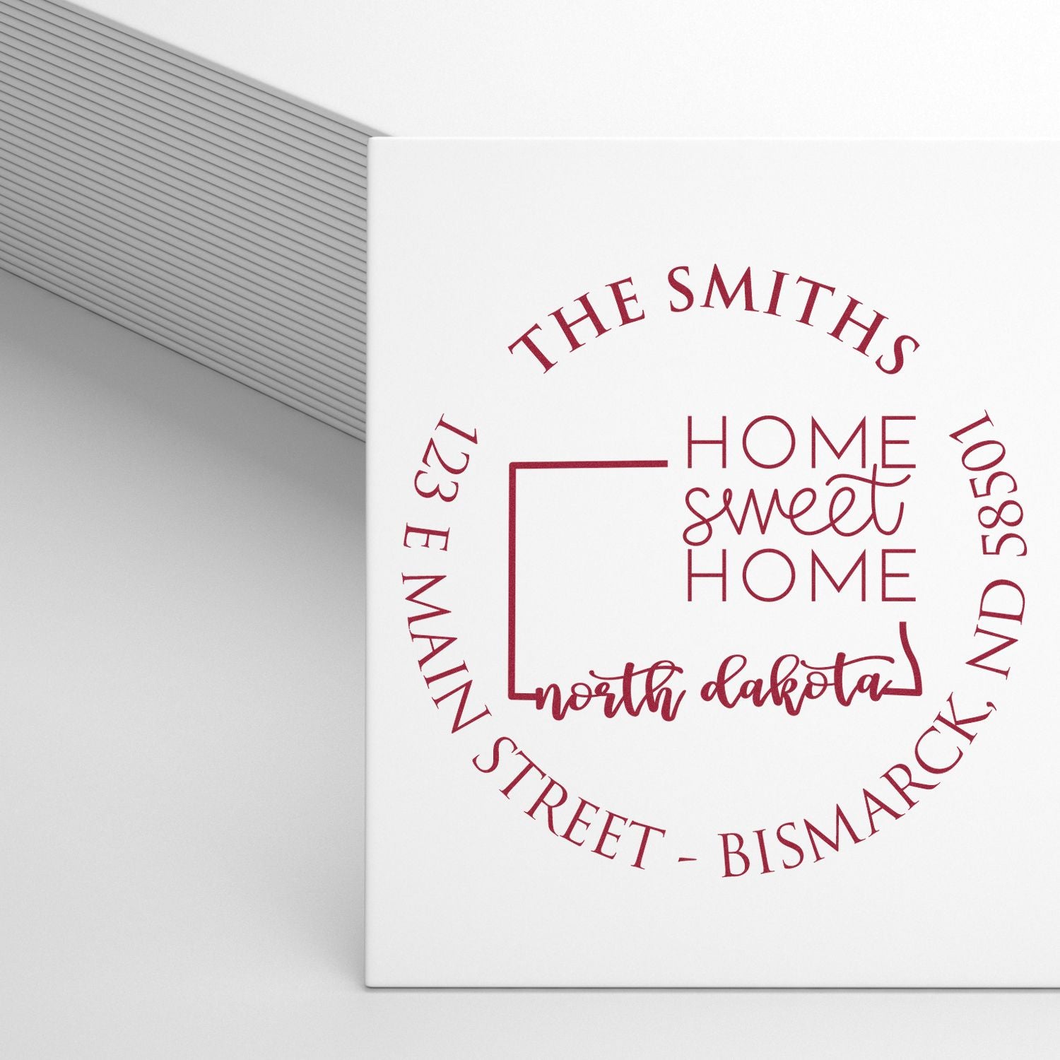 Self-Inking Round North Dakota State Home Sweet Home Address Label Stamper