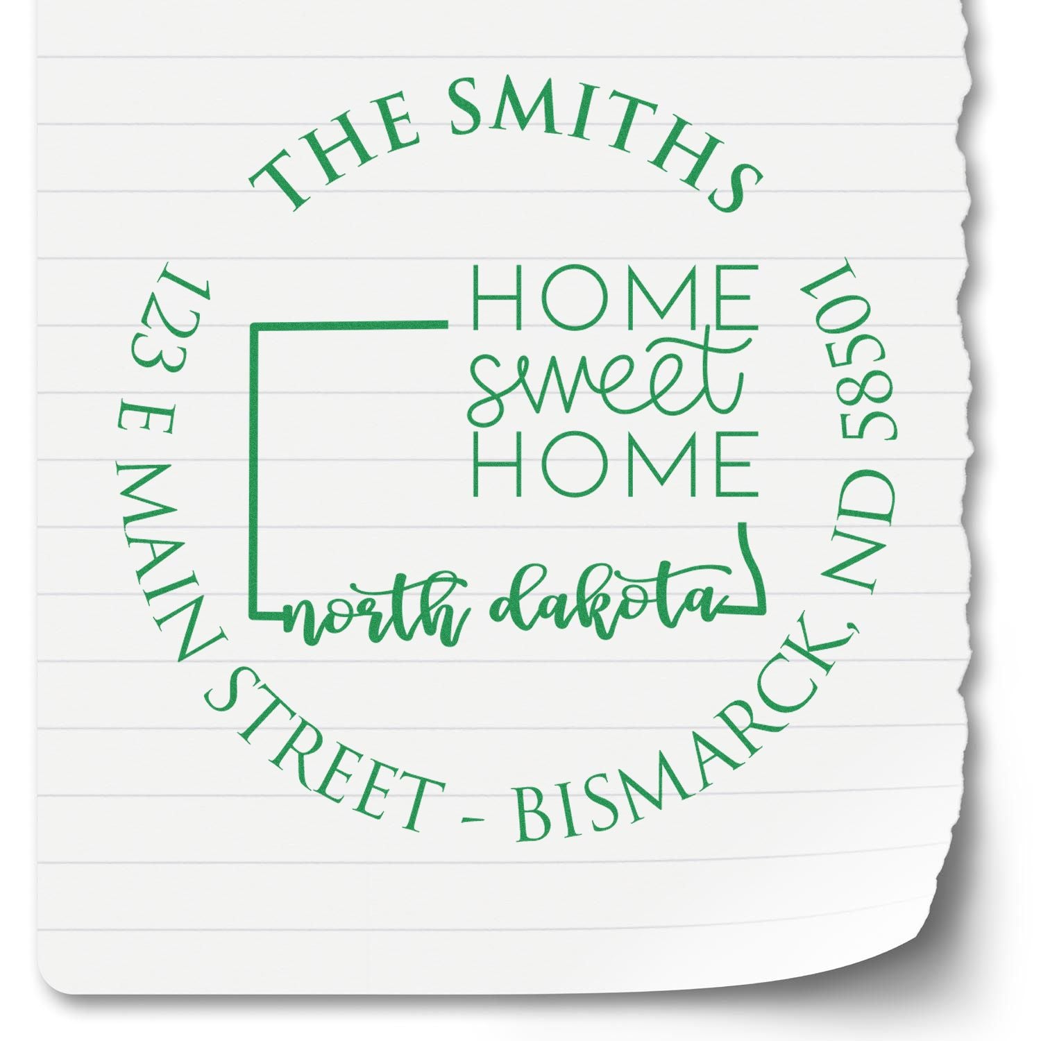 Wooden Handle Round North Dakota State Home Sweet Home Custom Mailing Rubber Stamp