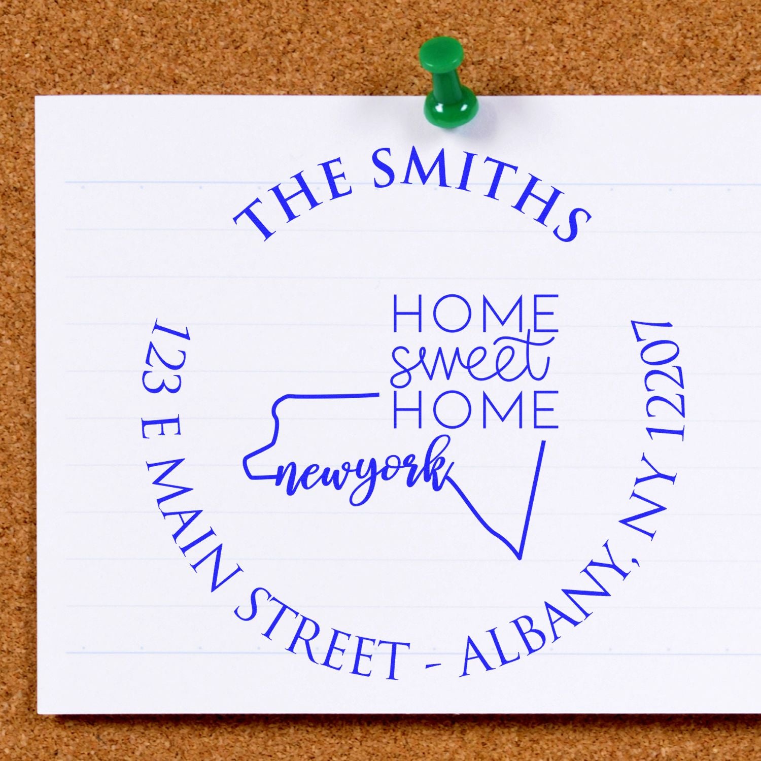 Wooden Handle Round New York State Home Sweet Home Custom Mailing Address Stamp