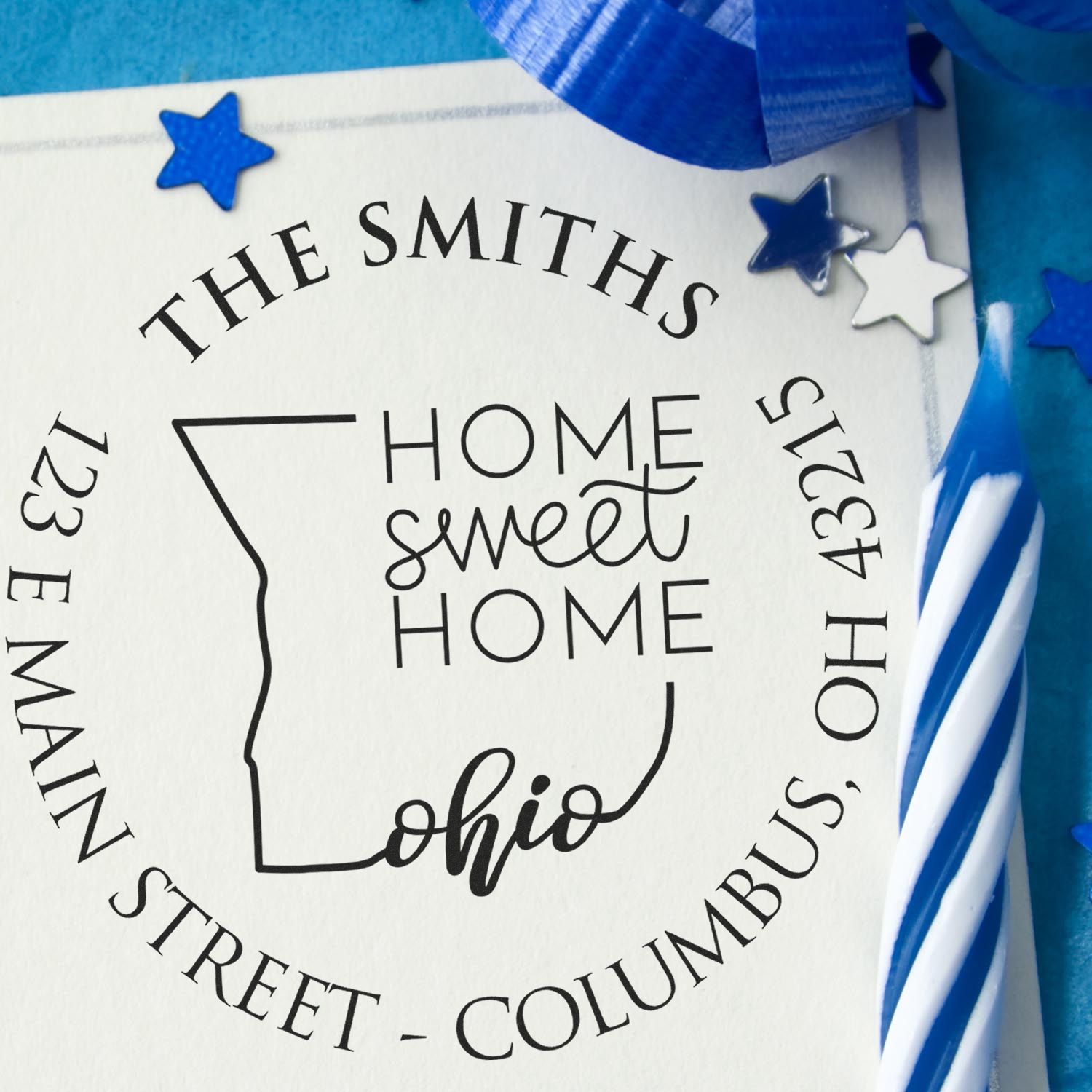 Self-Inking Round Ohio State Home Sweet Home Address Return Rubber Stamp