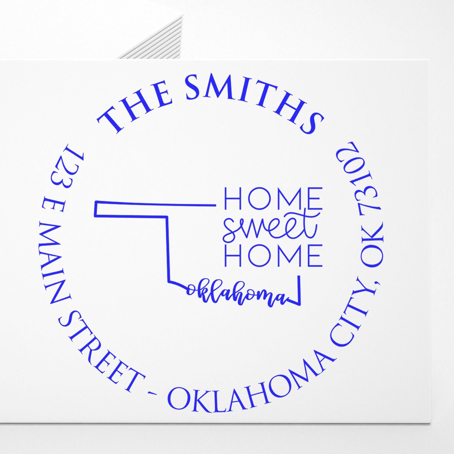 Self-Inking Round Oklahoma State Home Sweet Home Address Return Stamp