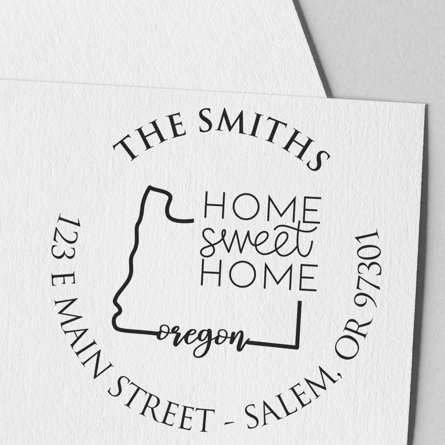 Wooden Handle Round Oregon State Home Sweet Home Custom Name and Address Rubber Stamp