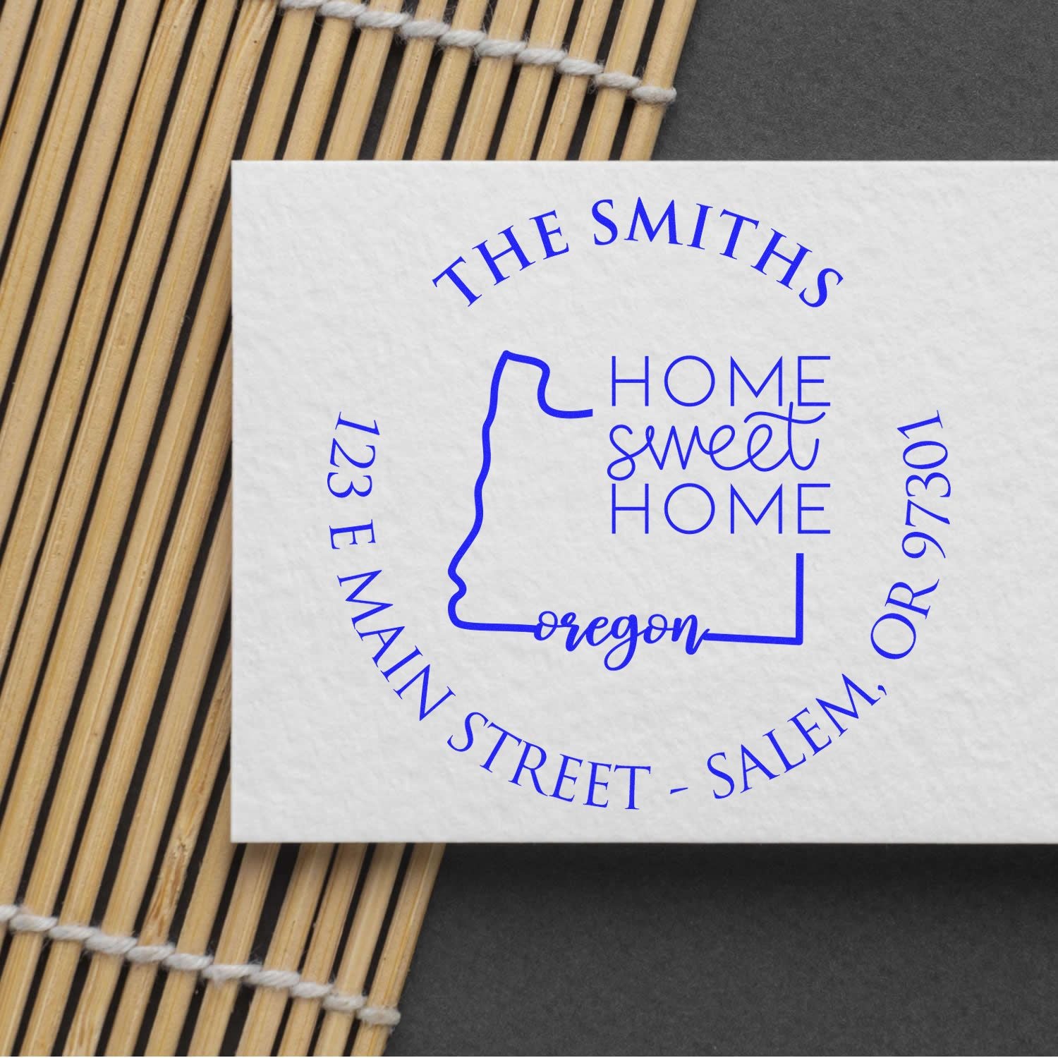 Wooden Handle Round Oregon State Home Sweet Home Custom Name and Address Rubber Stamp