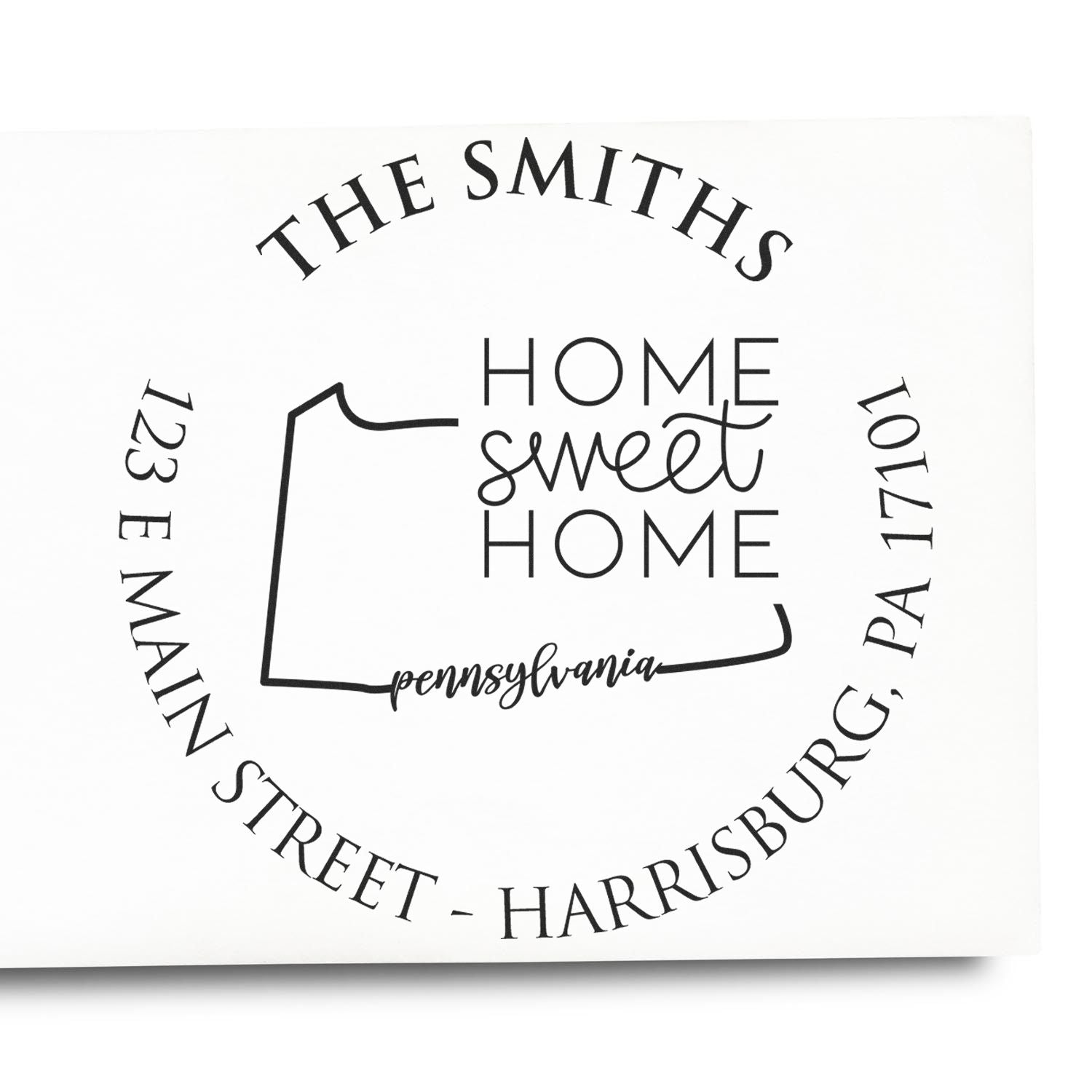 Wooden Handle Round Pennsylvania State Home Sweet Home Custom Name and Address Stamp