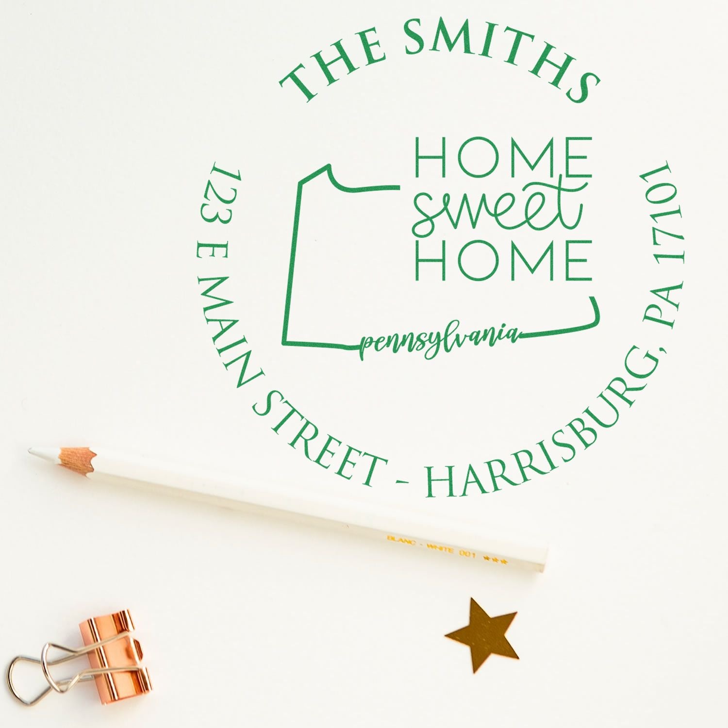 Self-Inking Round Pennsylvania State Home Sweet Home Address Rubber Stamp