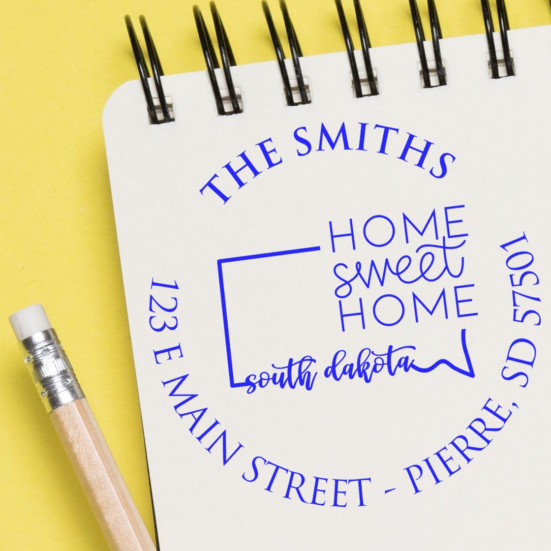 Round PSI South Dakota State Home Sweet Home Personalized Mail Stamper