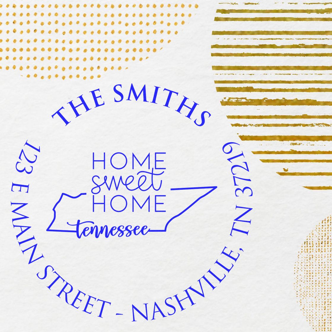 Round PSI Tennessee State Home Sweet Home Personalized Mailing Address Pre-Inked Stamp