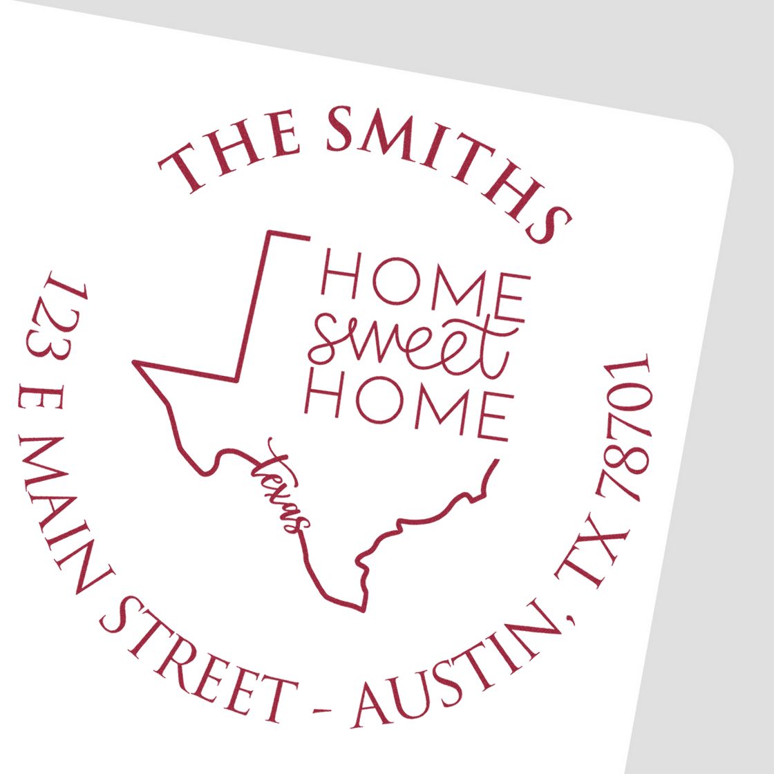 Round PSI Texas State Home Sweet Home Personalized Mailing Address Stamp