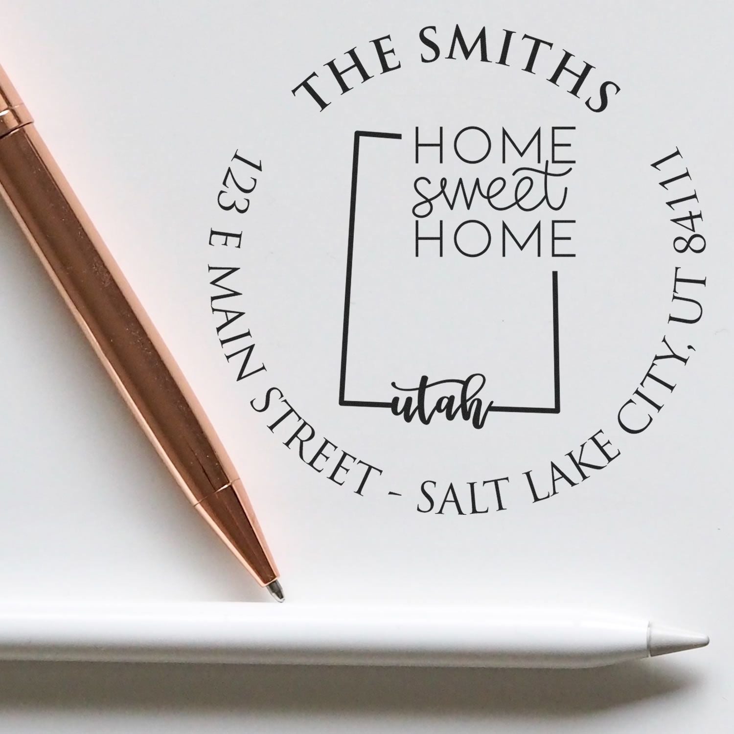 Self-Inking Round Utah State Home Sweet Home Custom Address Return Rubber Stamp