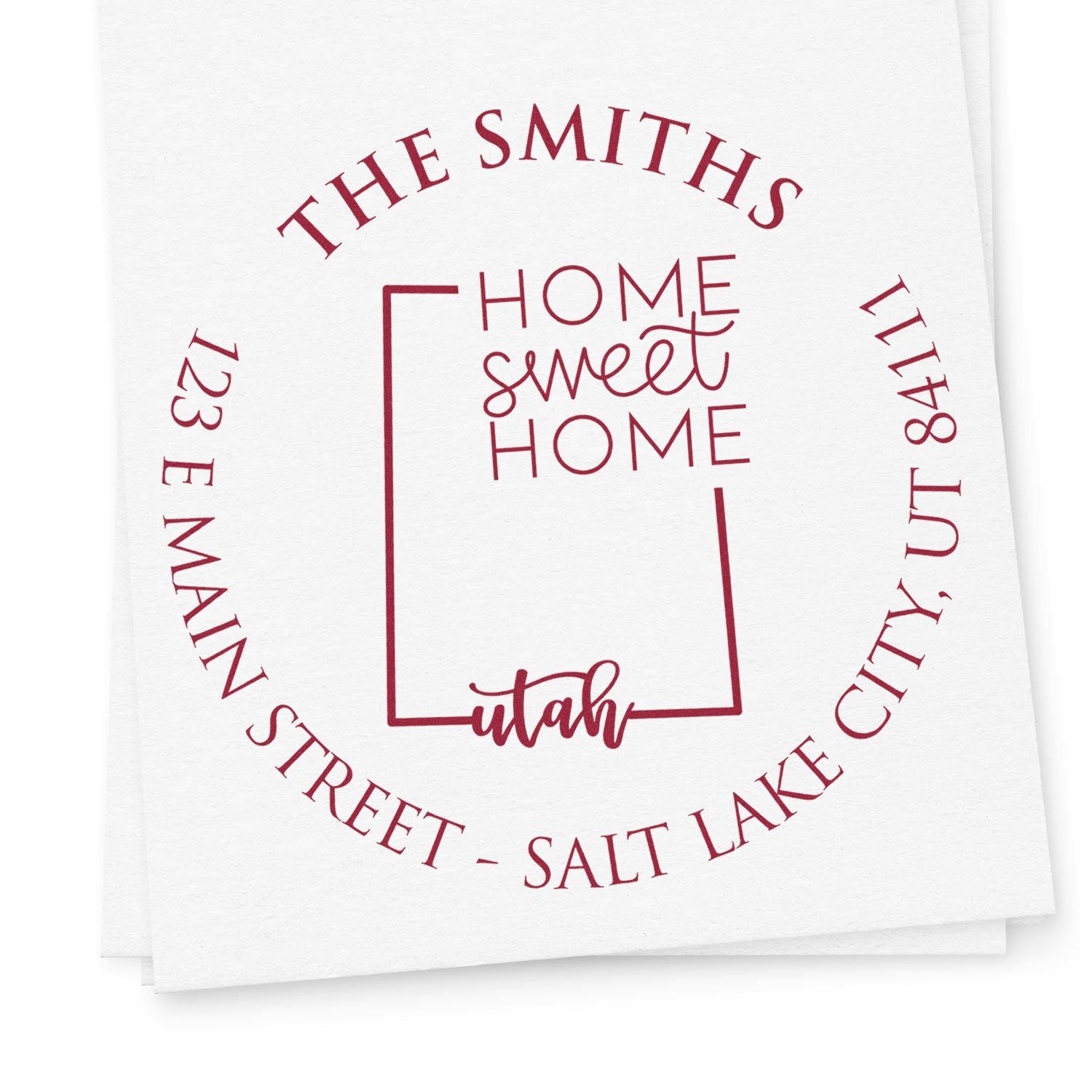 Round PSI Utah State Home Sweet Home Personalized Mailing Address Stamper