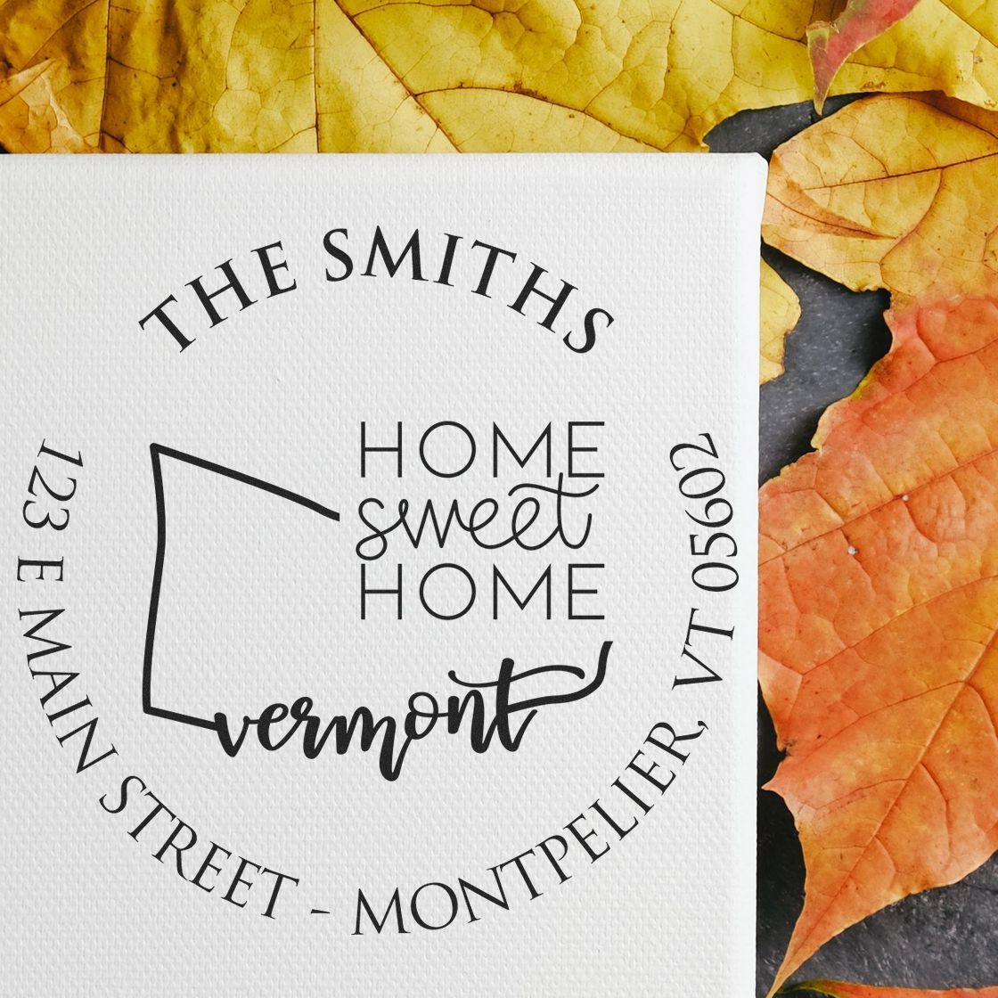 Round PSI Vermont State Home Sweet Home Personalized Mailing Pre-Inked Stamp