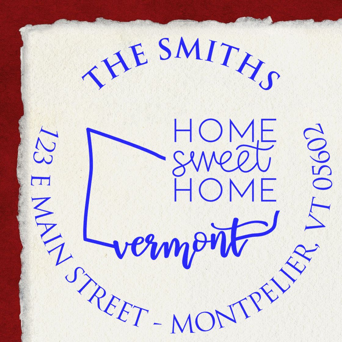 Self-Inking Round Vermont State Home Sweet Home Custom Address Return Stamp