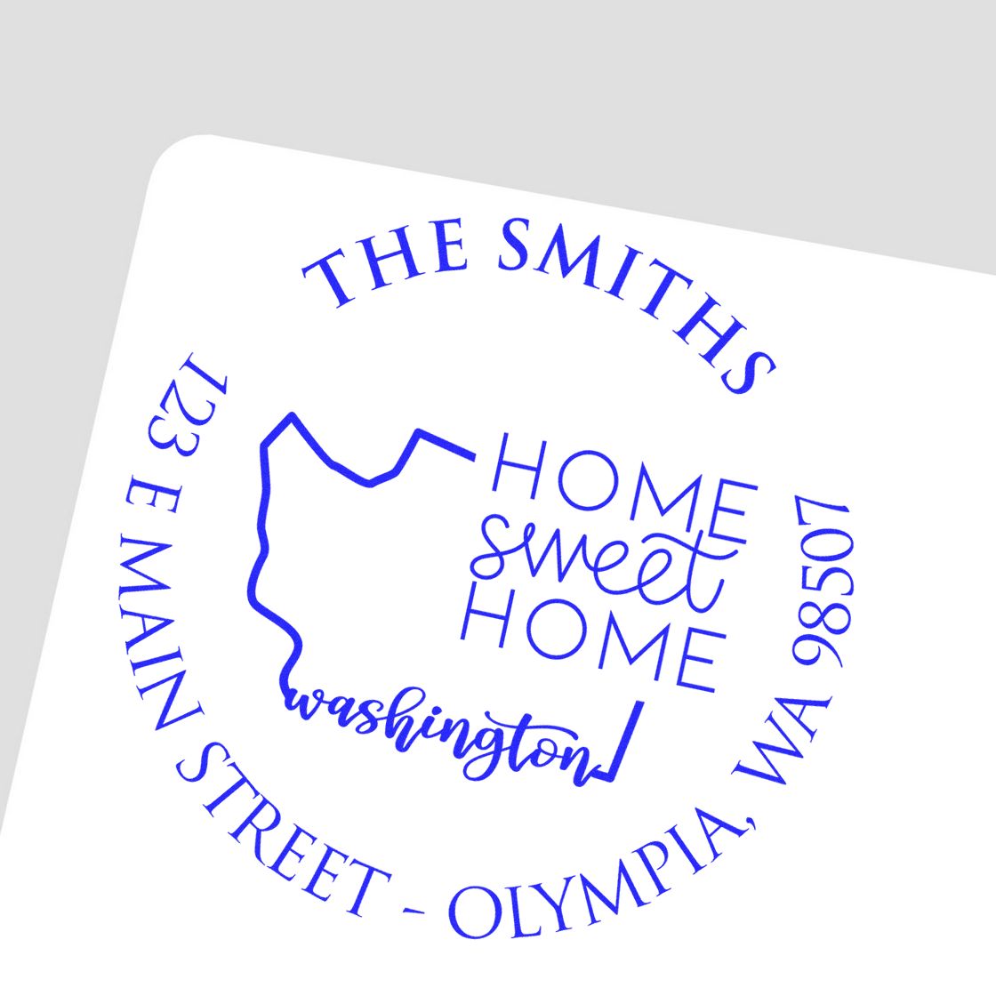 Round PSI Washington State Home Sweet Home Personalized Mailing Stamper