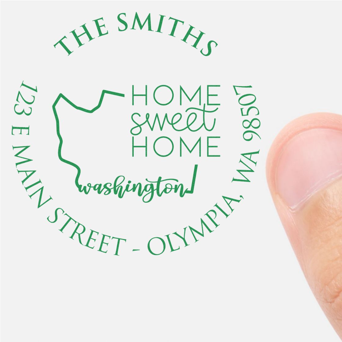 Round PSI Washington State Home Sweet Home Personalized Mailing Stamper