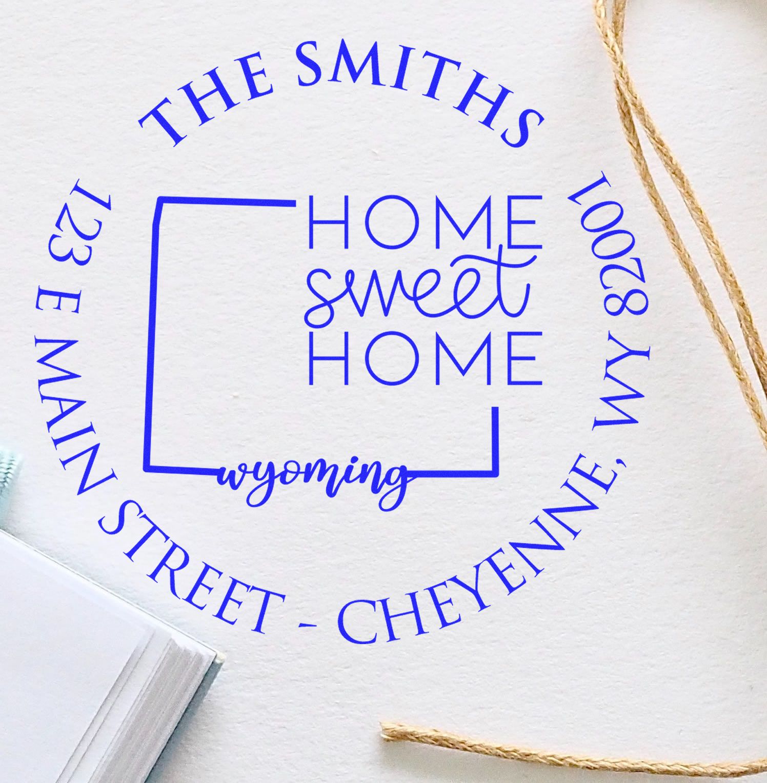 Round PSI Wyoming State Home Sweet Home Personalized Name and Address Stamper