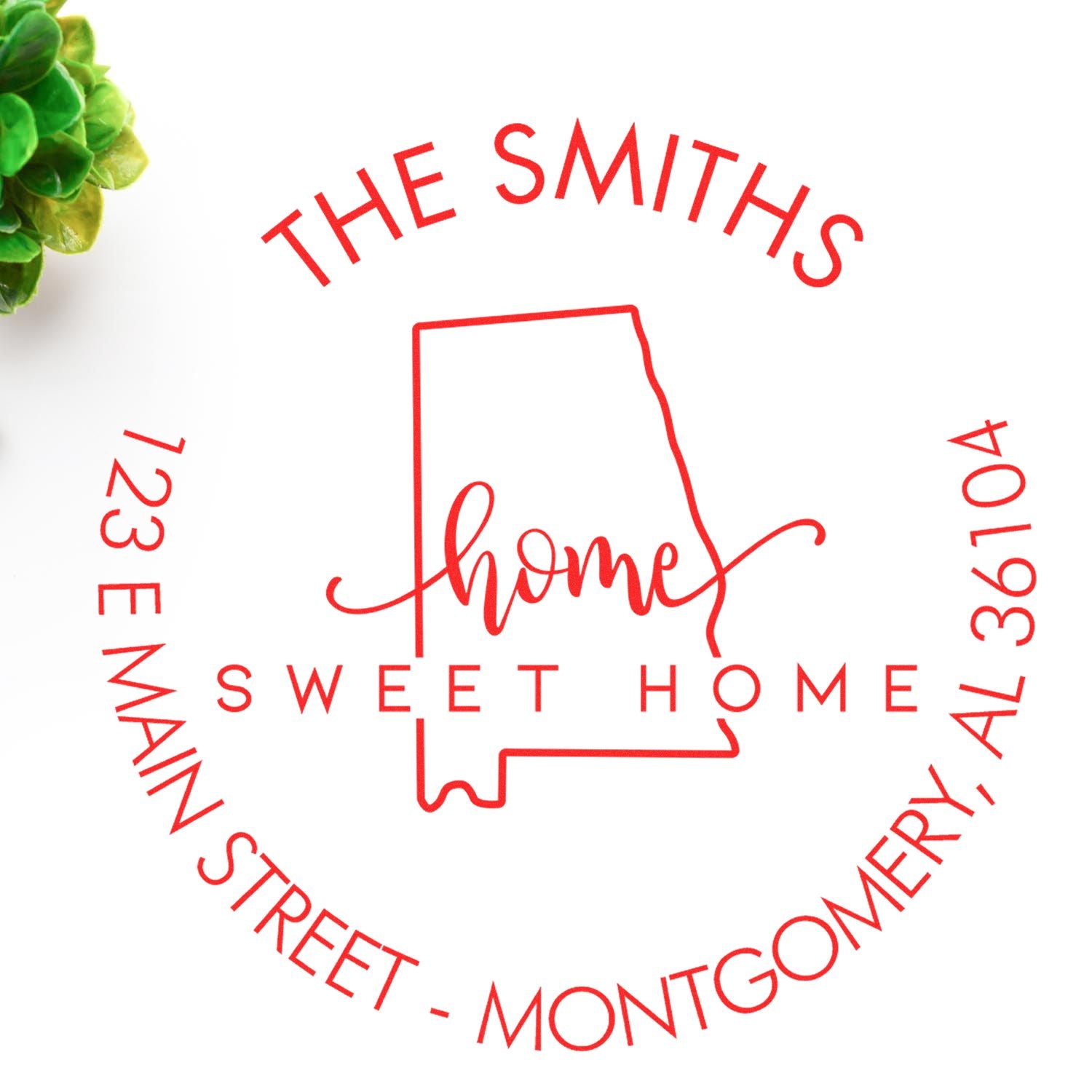 Round PSI Home Sweet Home for Alabama Personalized New Address Stamp