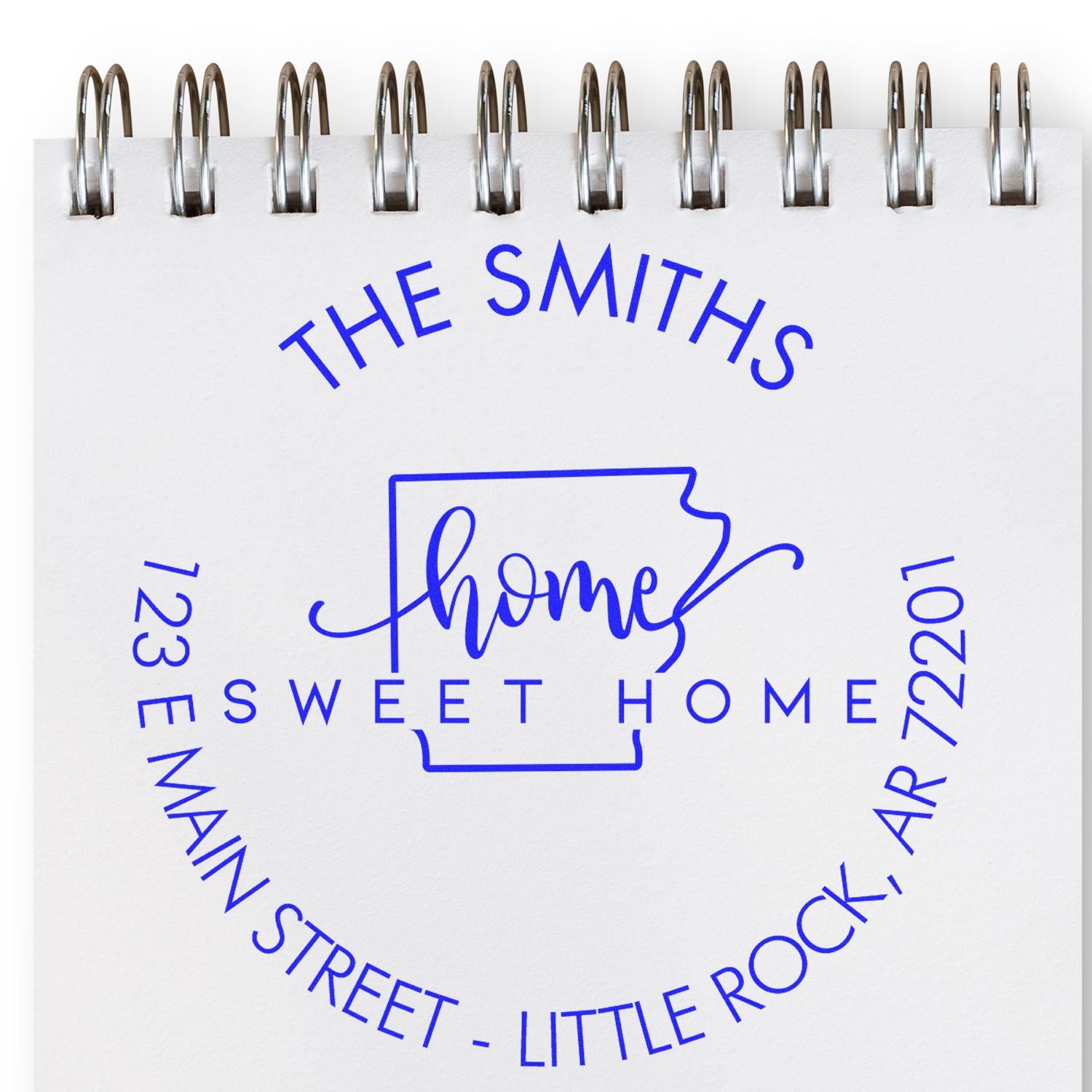 Wooden Handle Round Home Sweet Home for Arkansas Customizable Address Rubber Stamp