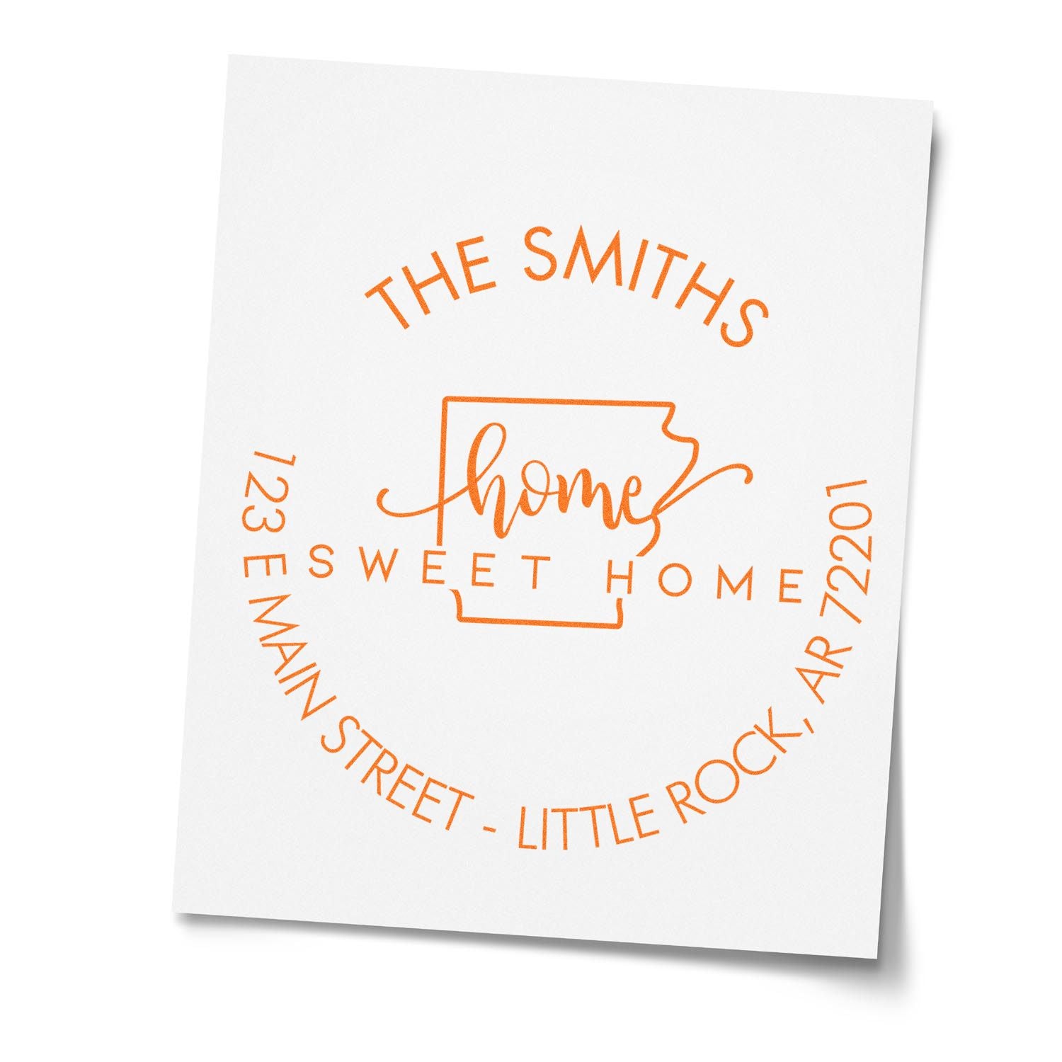 Round PSI Home Sweet Home for Arkansas Personalized New Home Address Stamp